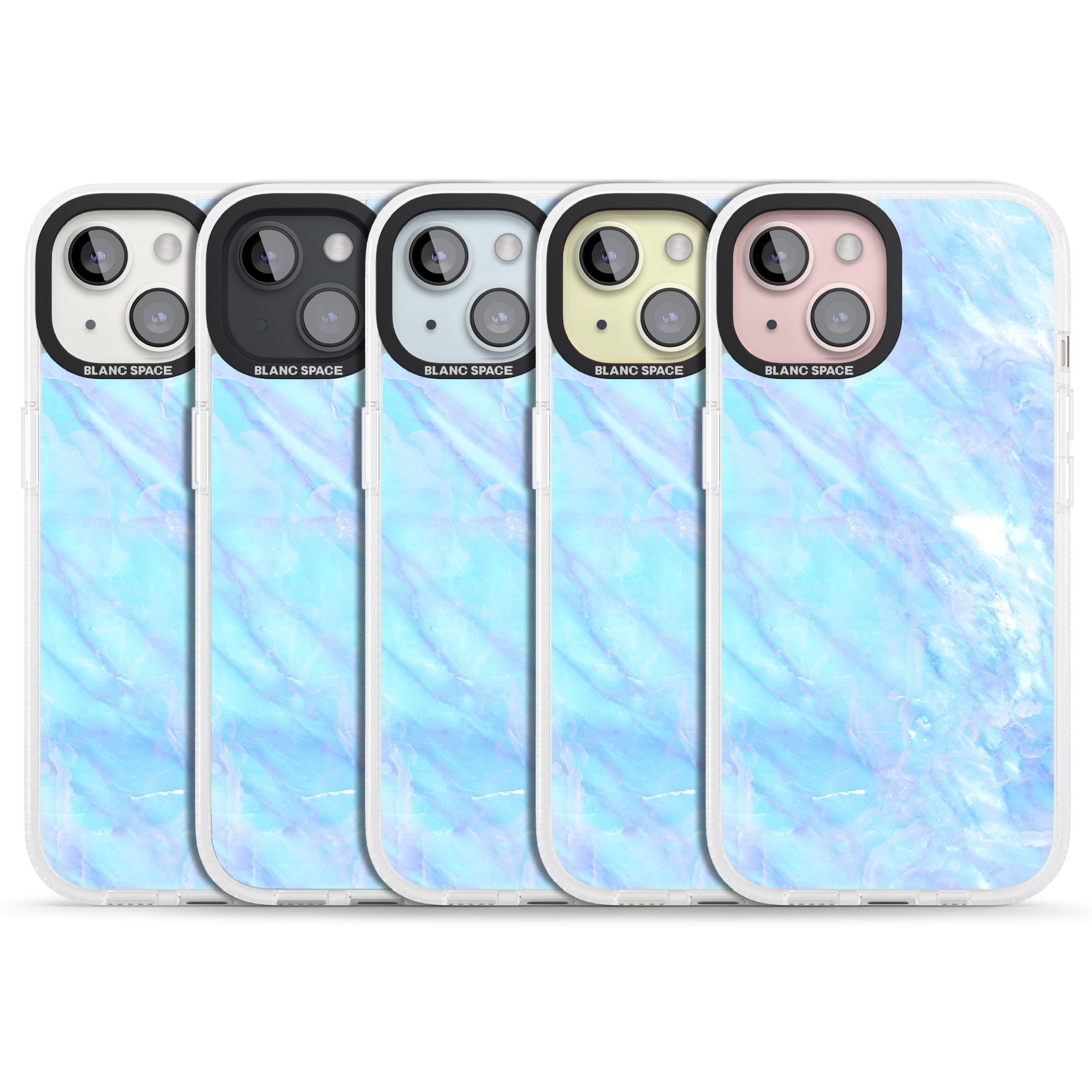 Iridescent Crystal Marble iPhone 15 / 14 / 13 Clear Case Impact Air - Blanc Space