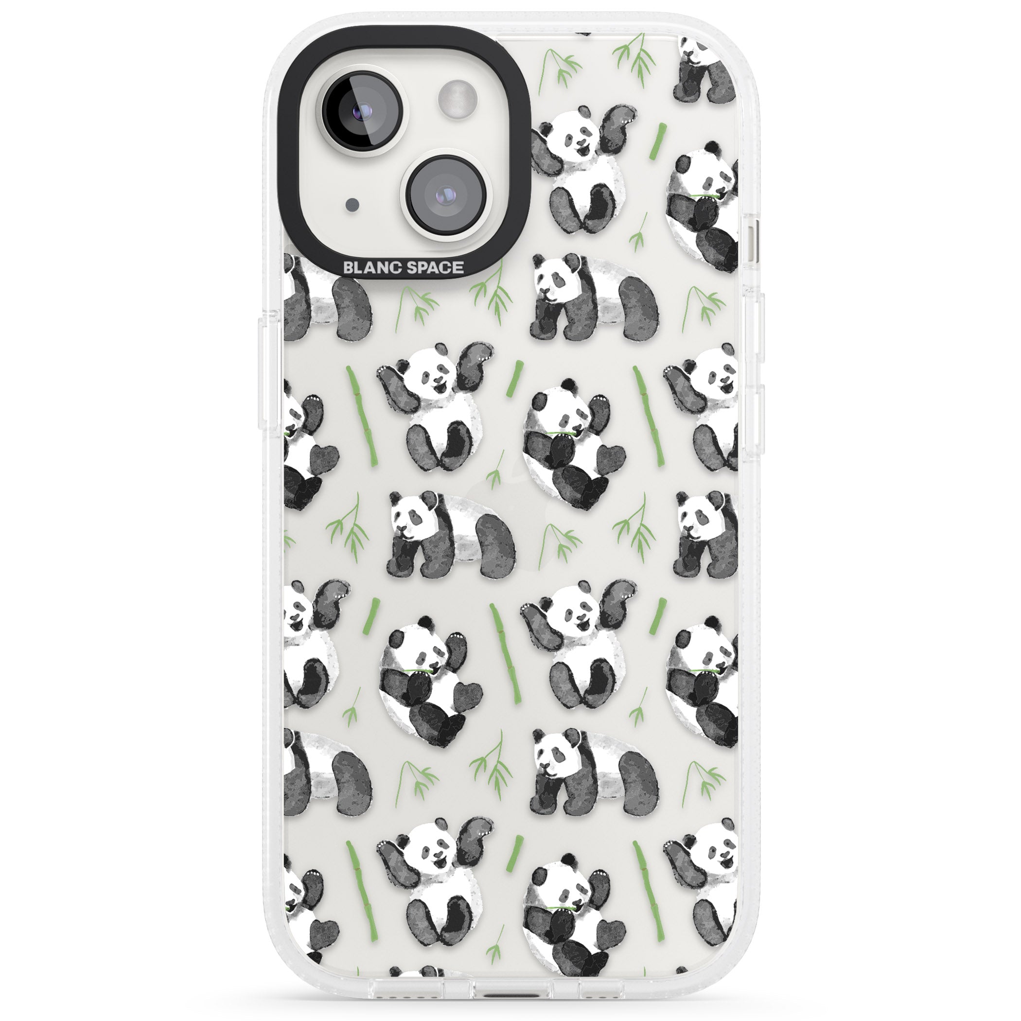 Watercolour Panda Pattern iPhone 15 / 14 / 13 Clear Case Impact Air - Blanc Space