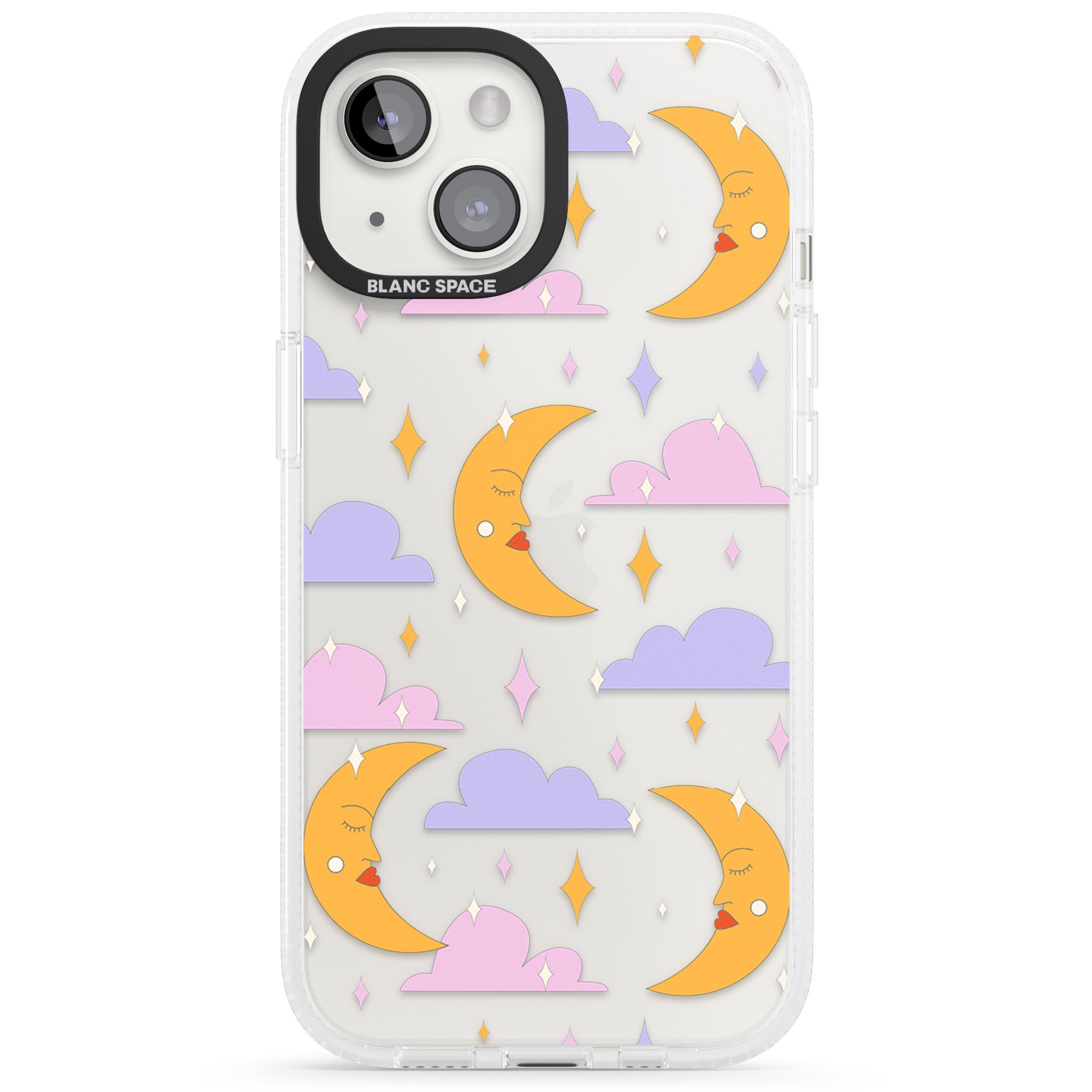 Moons & Clouds iPhone 15 / 14 / 13 Clear Case Impact Air - Blanc Space