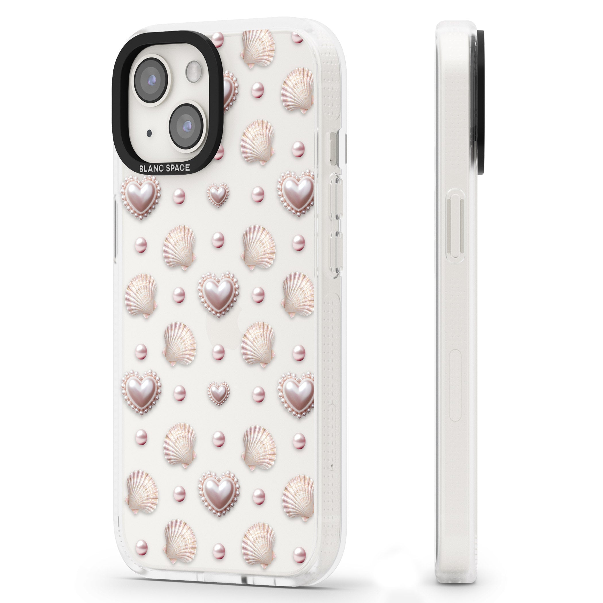 Pearl Hearts iPhone 15 / 14 / 13 Clear Case Impact Air - Blanc Space