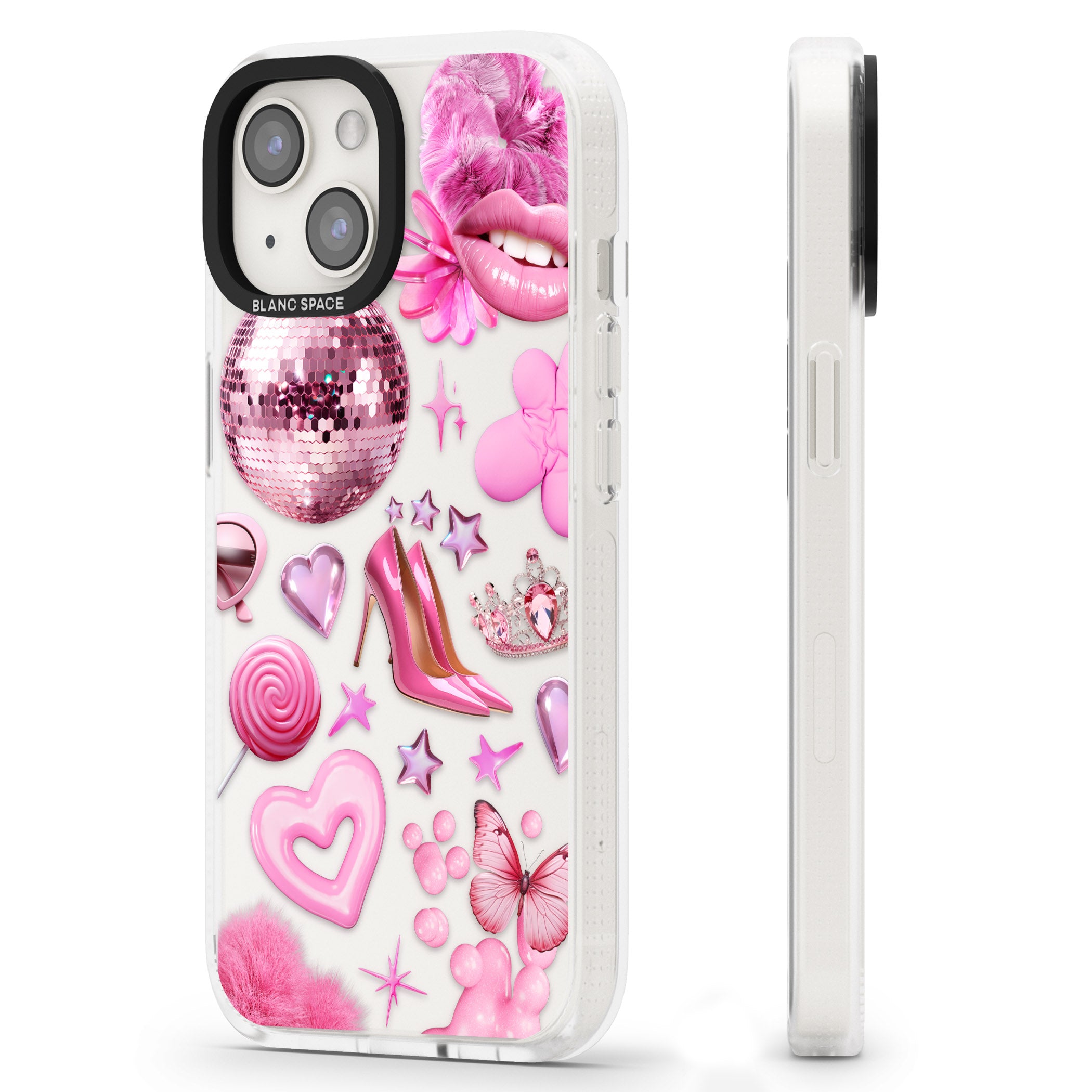 Pink Glam iPhone 15 / 14 / 13 Clear Case Impact Air - Blanc Space