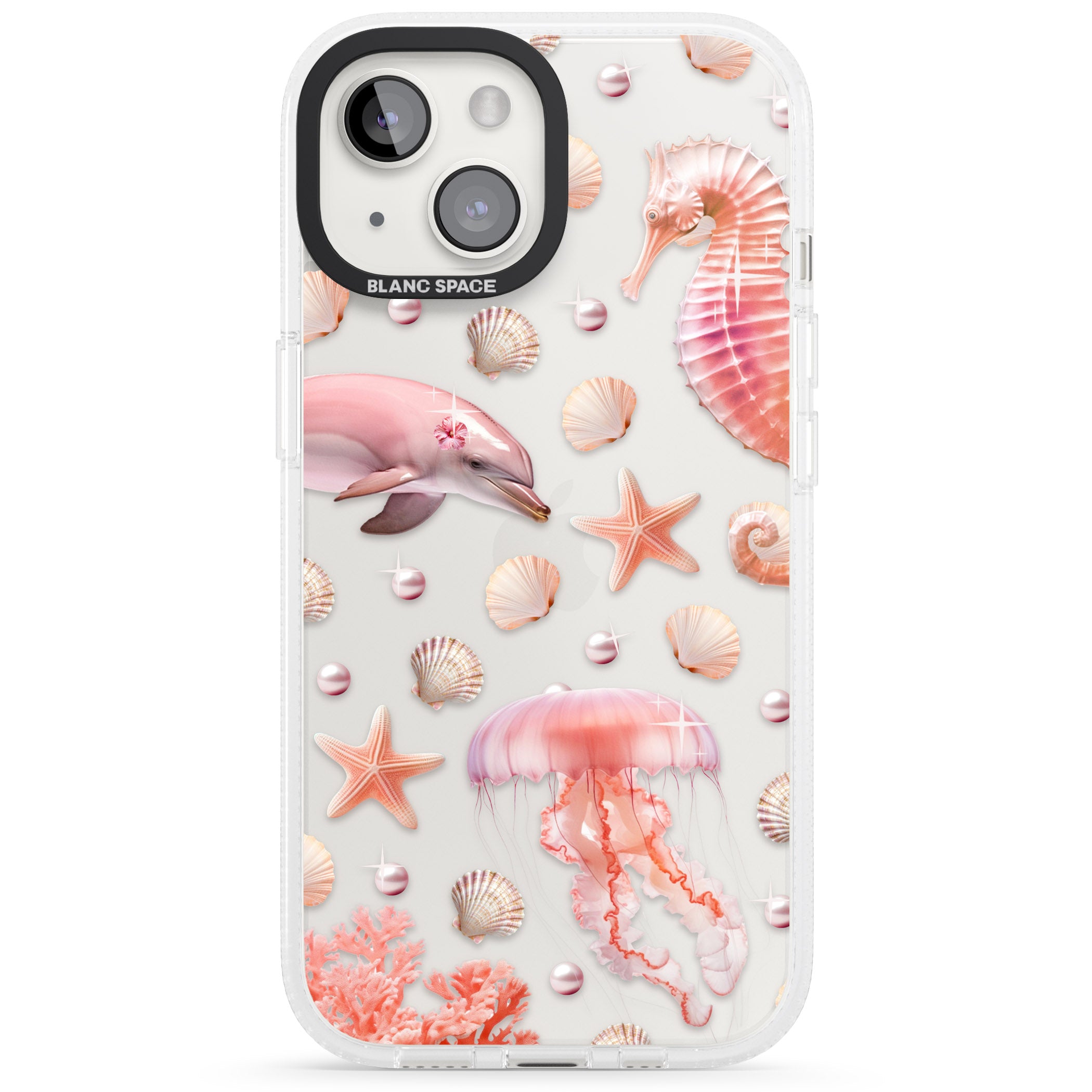 Pink Sealife iPhone 15 / 14 / 13 Clear Case Impact Air - Blanc Space