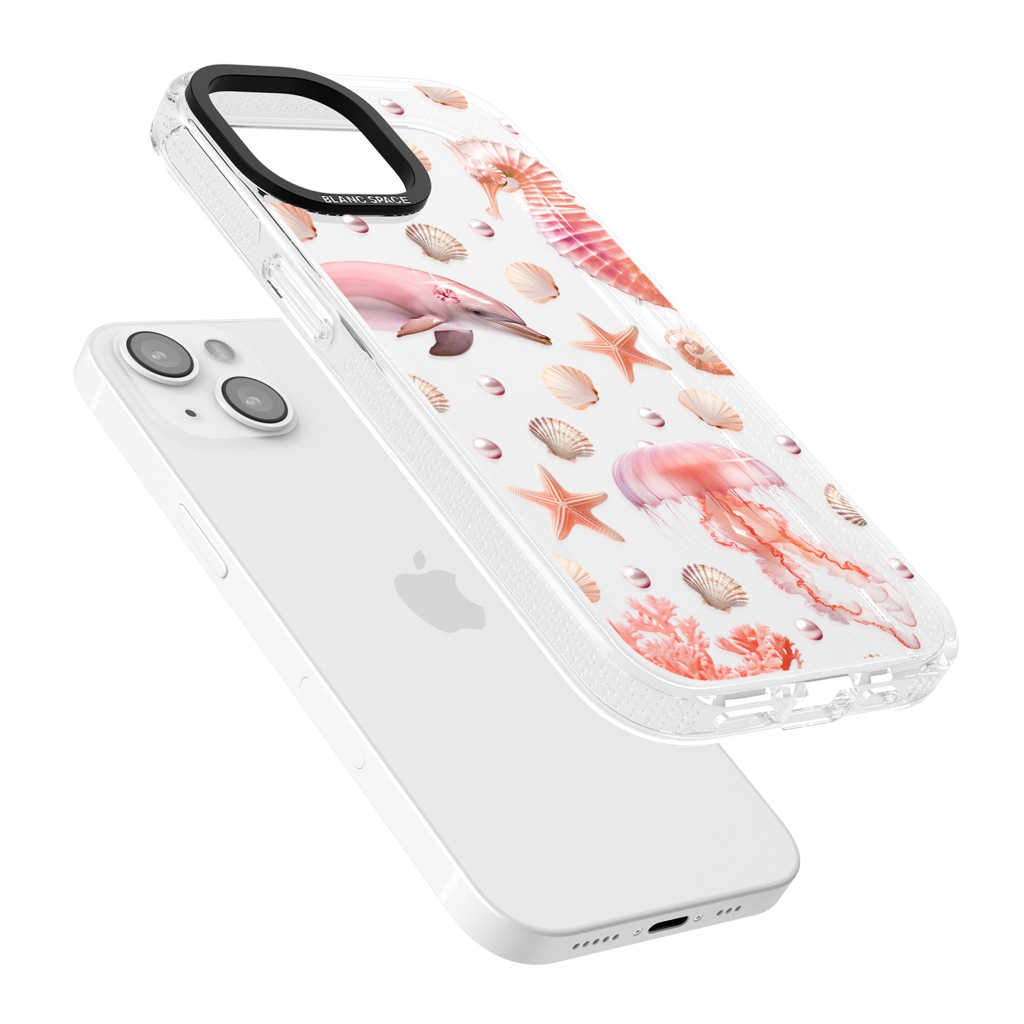 Pink Sealife iPhone 15 / 14 / 13 Clear Case Impact Air - Blanc Space