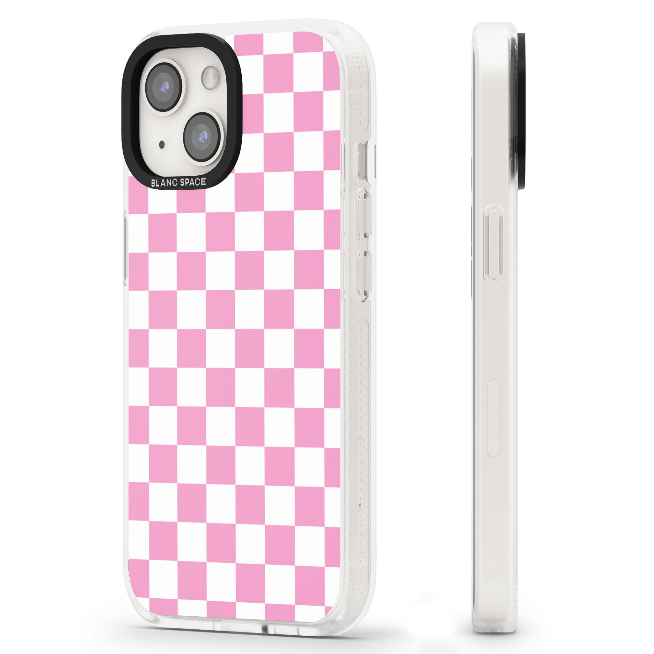 Pink Checkered iPhone 15 / 14 / 13 Clear Case Impact Air - Blanc Space