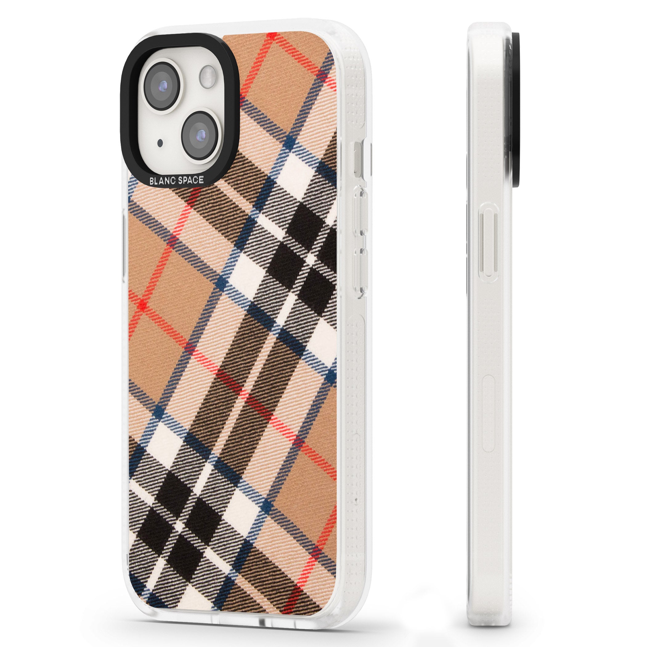 Haymarket Check iPhone 15 / 14 / 13 Clear Case Impact Air - Blanc Space