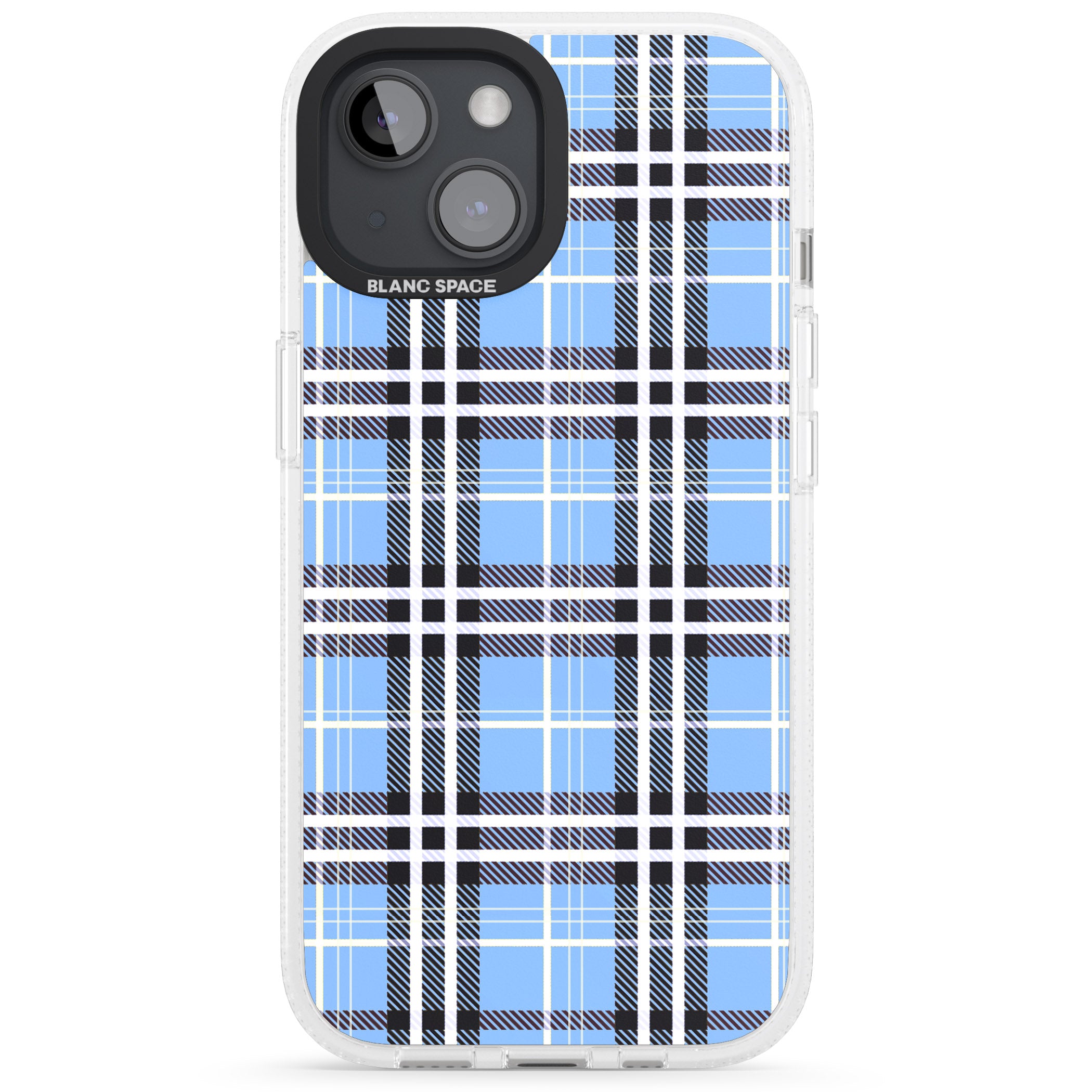 Blue Plaid iPhone 15 / 14 / 13 Clear Case Impact Air - Blanc Space