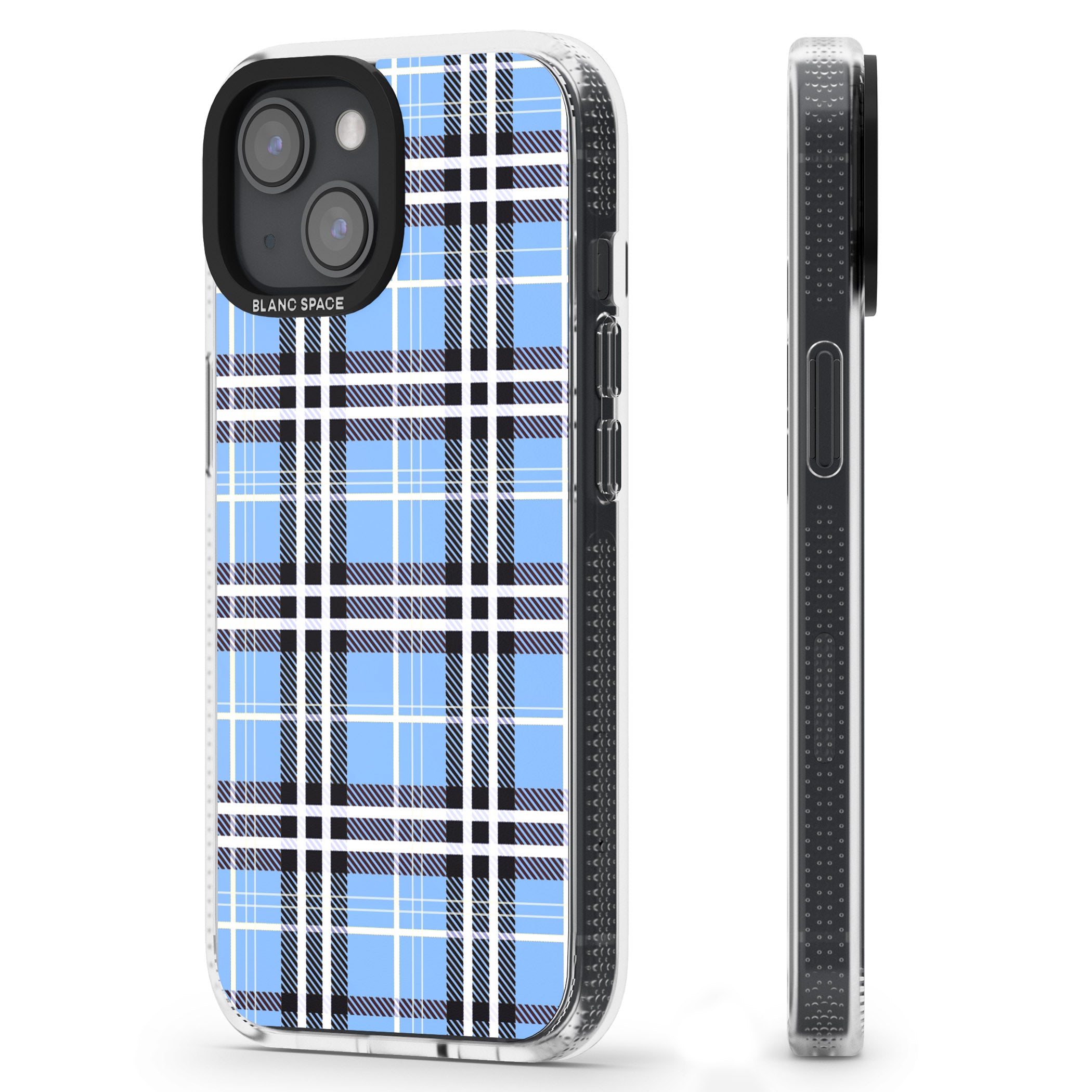 Blue Plaid iPhone 15 / 14 / 13 Clear Case Impact Air - Blanc Space