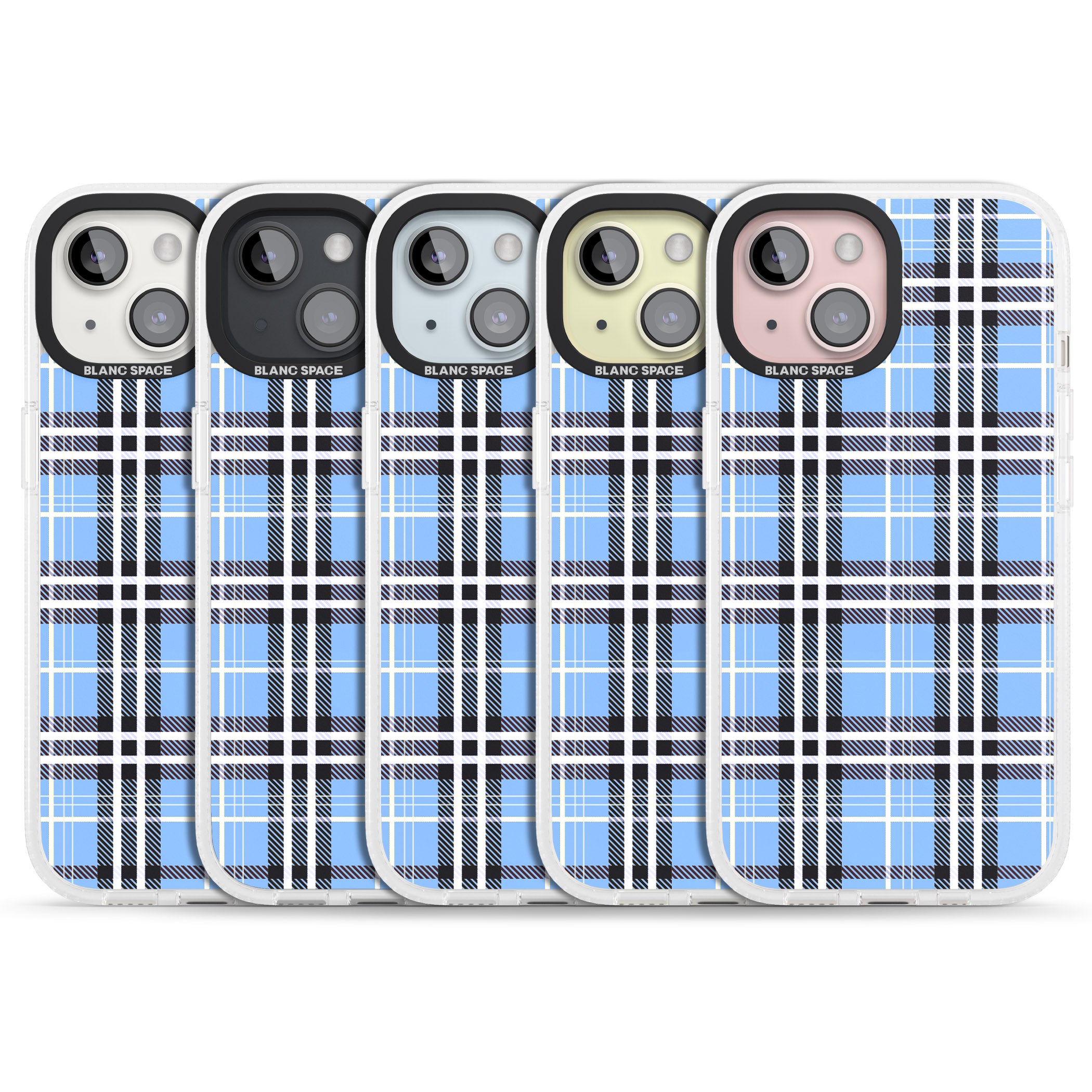 Blue Plaid iPhone 15 / 14 / 13 Clear Case Impact Air - Blanc Space