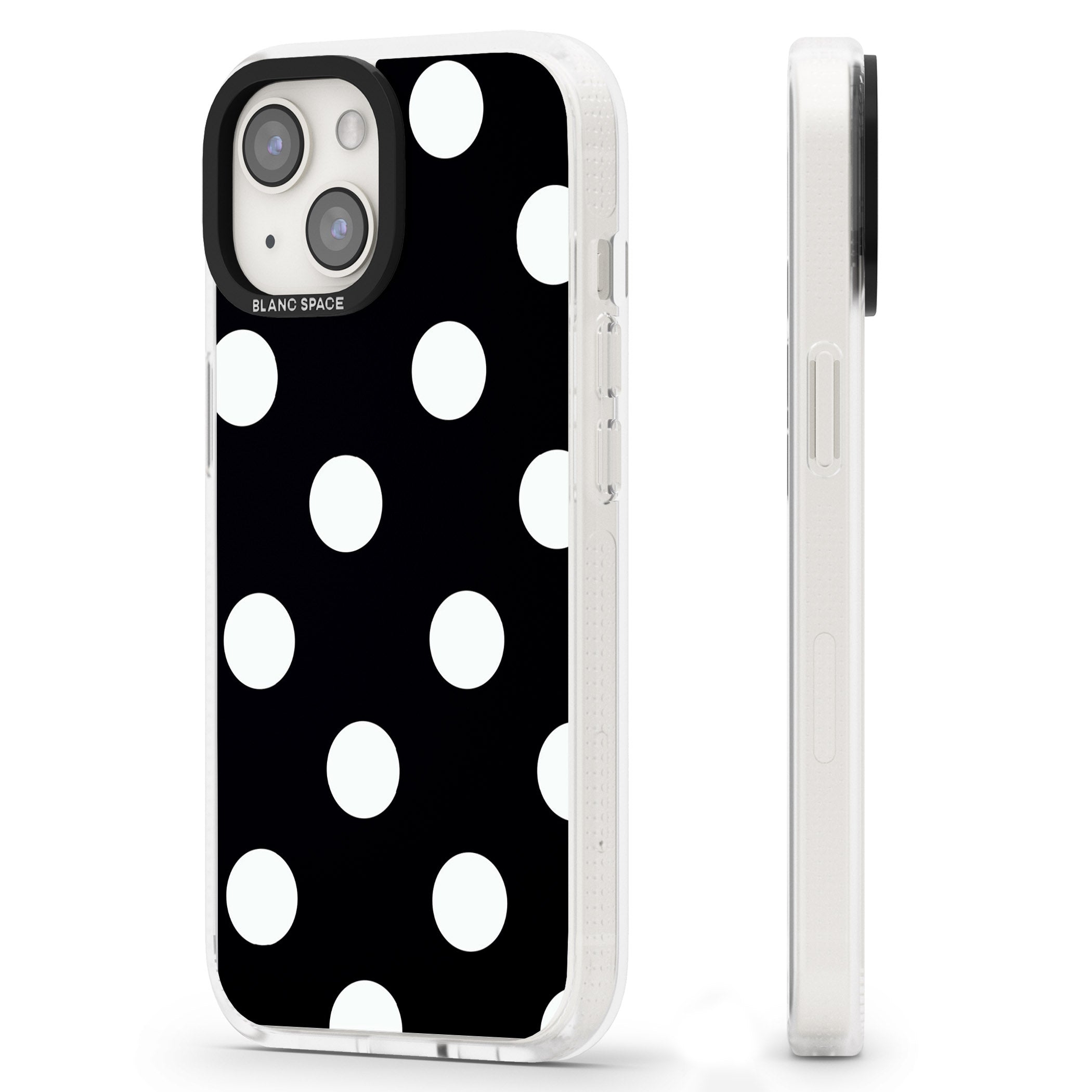 Chic Black Polka Dot iPhone 15 / 14 / 13 Clear Case Impact Air - Blanc Space