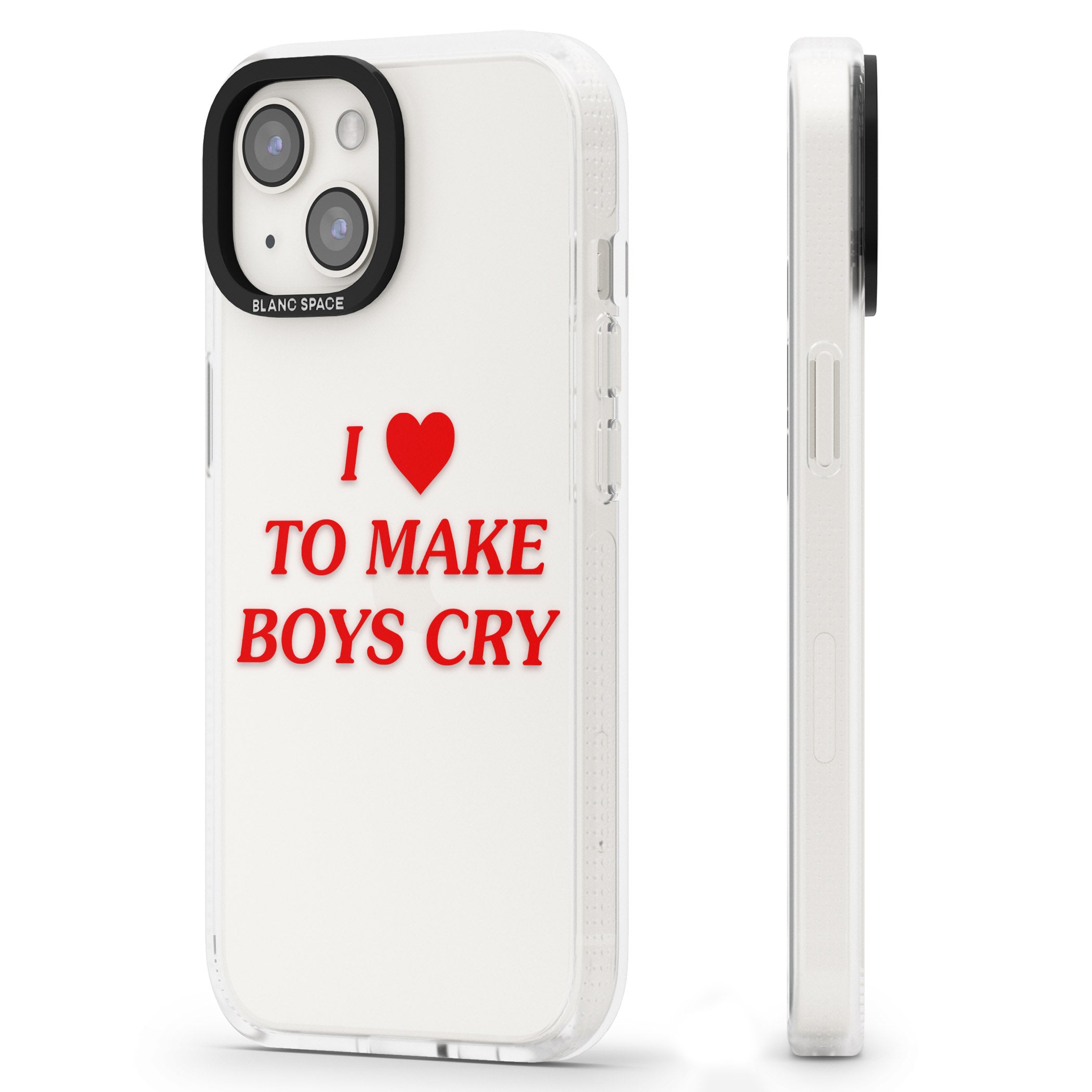 I Love to Make Boys Cry iPhone 15 / 14 / 13 Clear Case Impact Air - Blanc Space