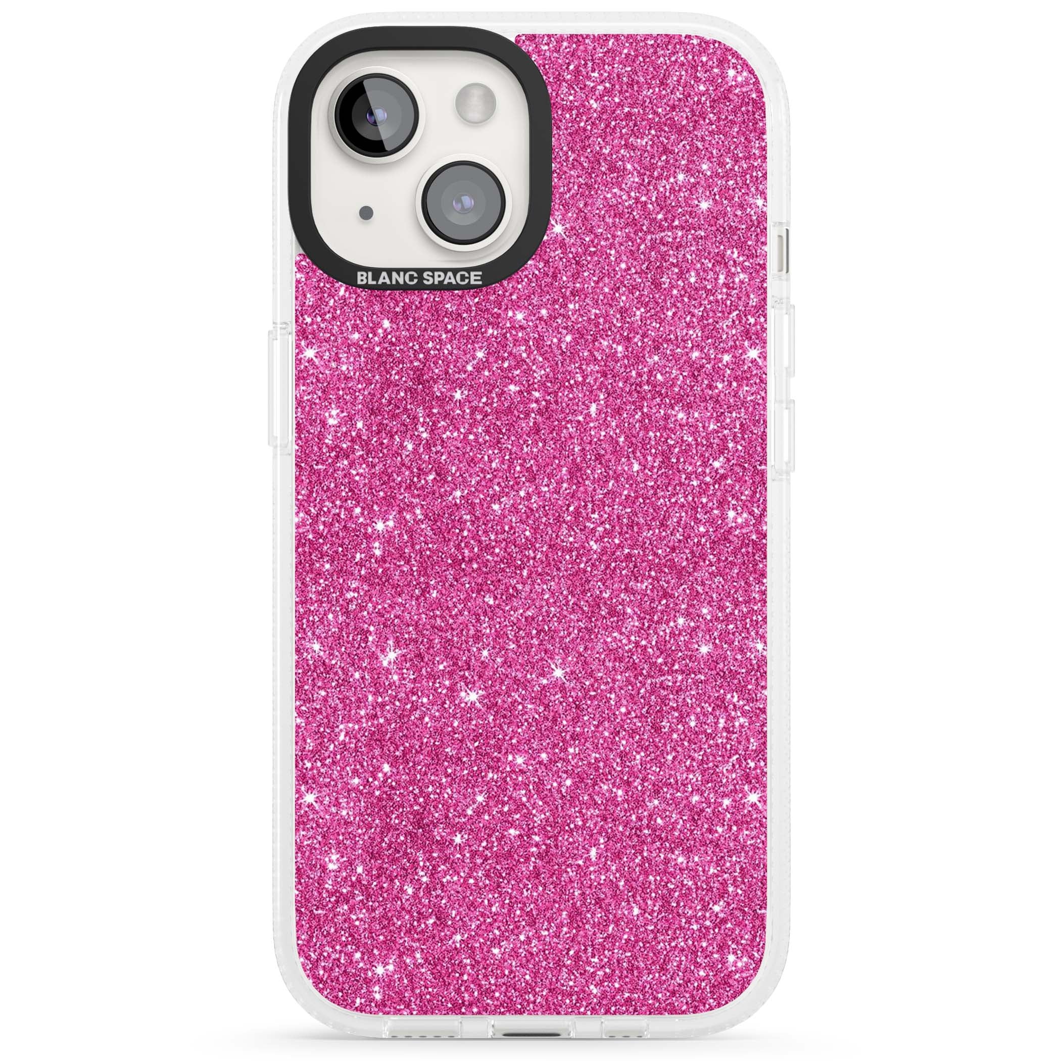 Pink Glitter Y2K iPhone case featuring hot pink glitter wallpaper with sparkle shimmer effect | Clear Case Impact Air case for iPhone 15, iPhone 15 Plus
