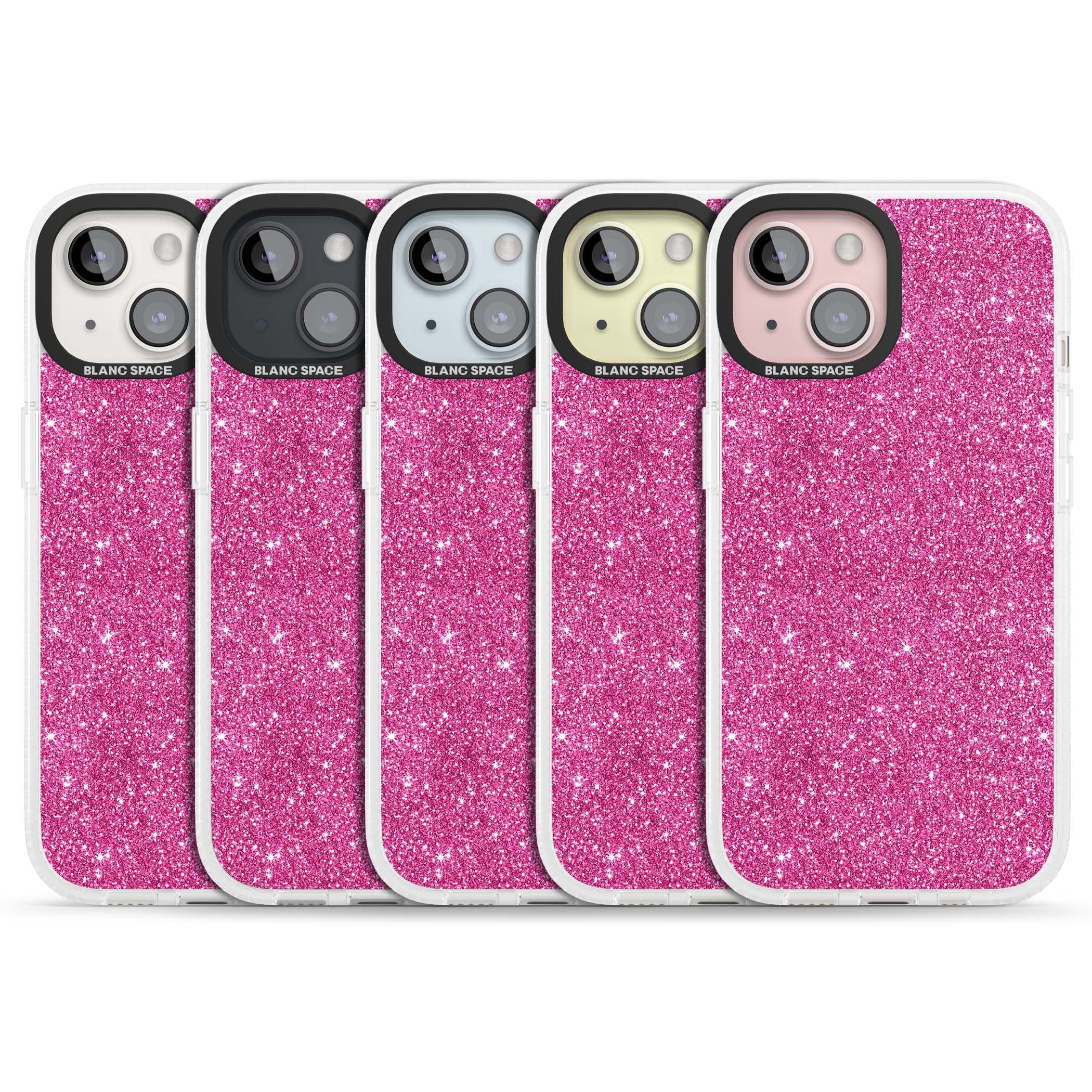 Pink Glitter Y2K iPhone case featuring hot pink glitter wallpaper with sparkle shimmer effect | Clear Case Impact Air case for iPhone 15, iPhone 15 Plus