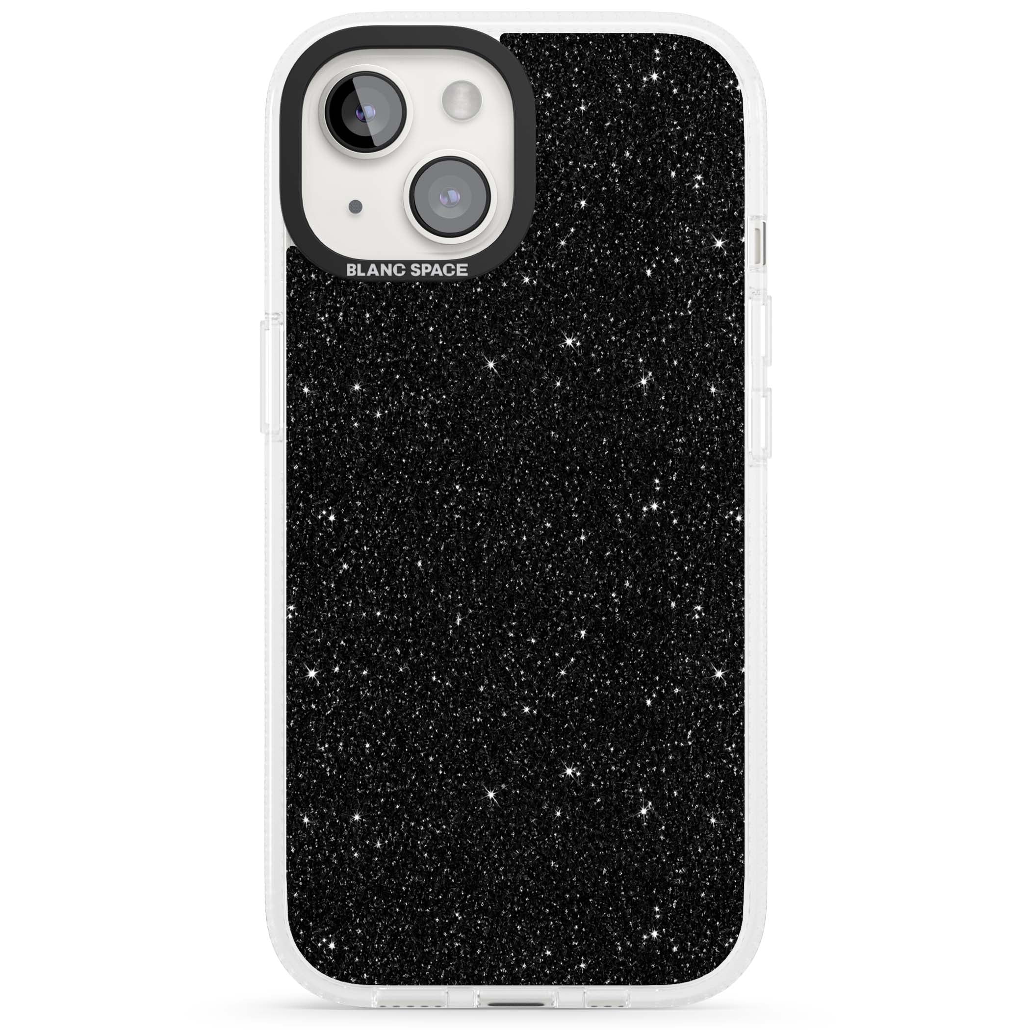 Black Glitter black glitter iPhone case featuring an all-over sparkly shimmer pattern on a jet black base | Clear Case Impact Air case for iPhone 15, iPhone 15 Plus