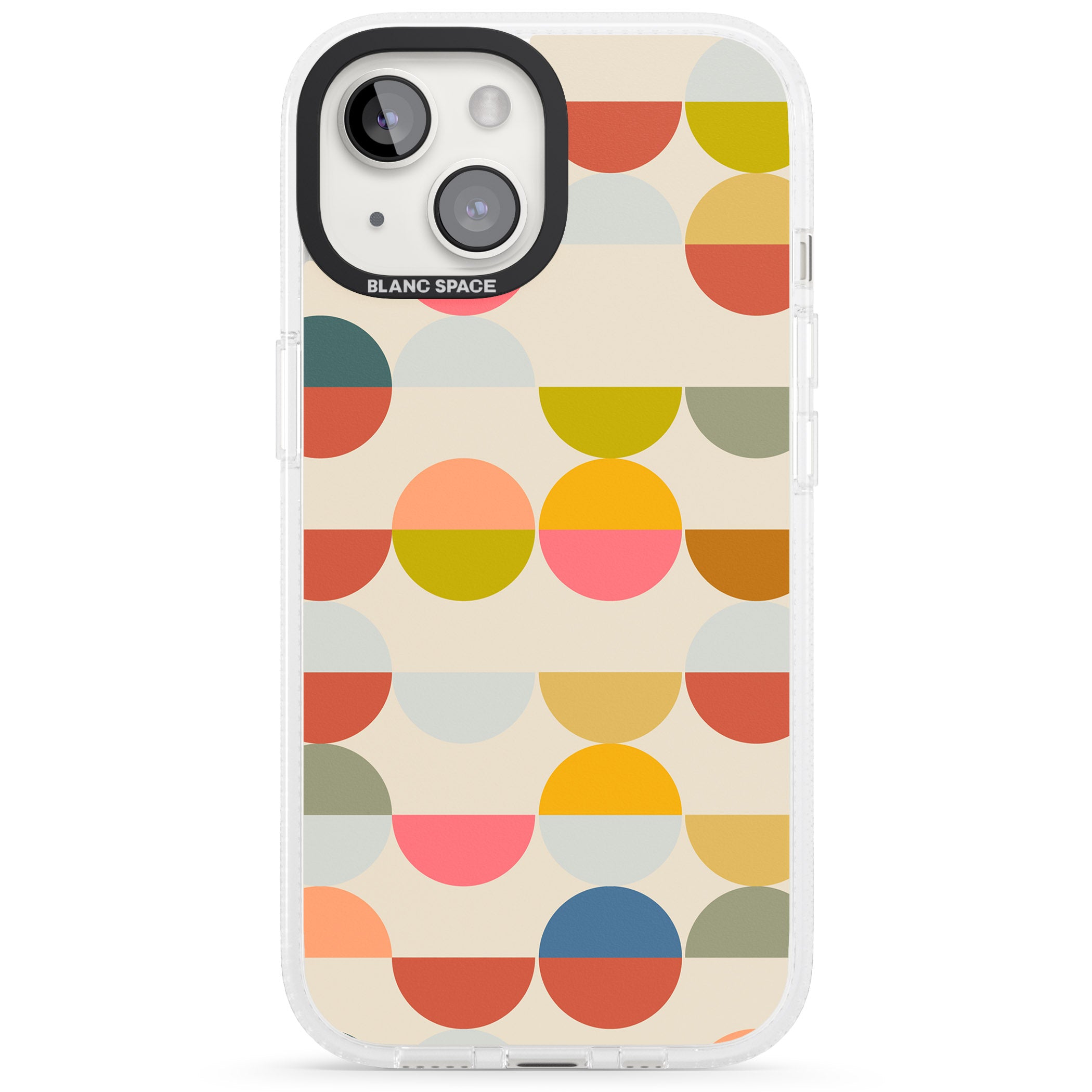 Abstract Retro Shapes: Colourful Circles iPhone 15 / 14 / 13 Clear Case Impact Air - Blanc Space