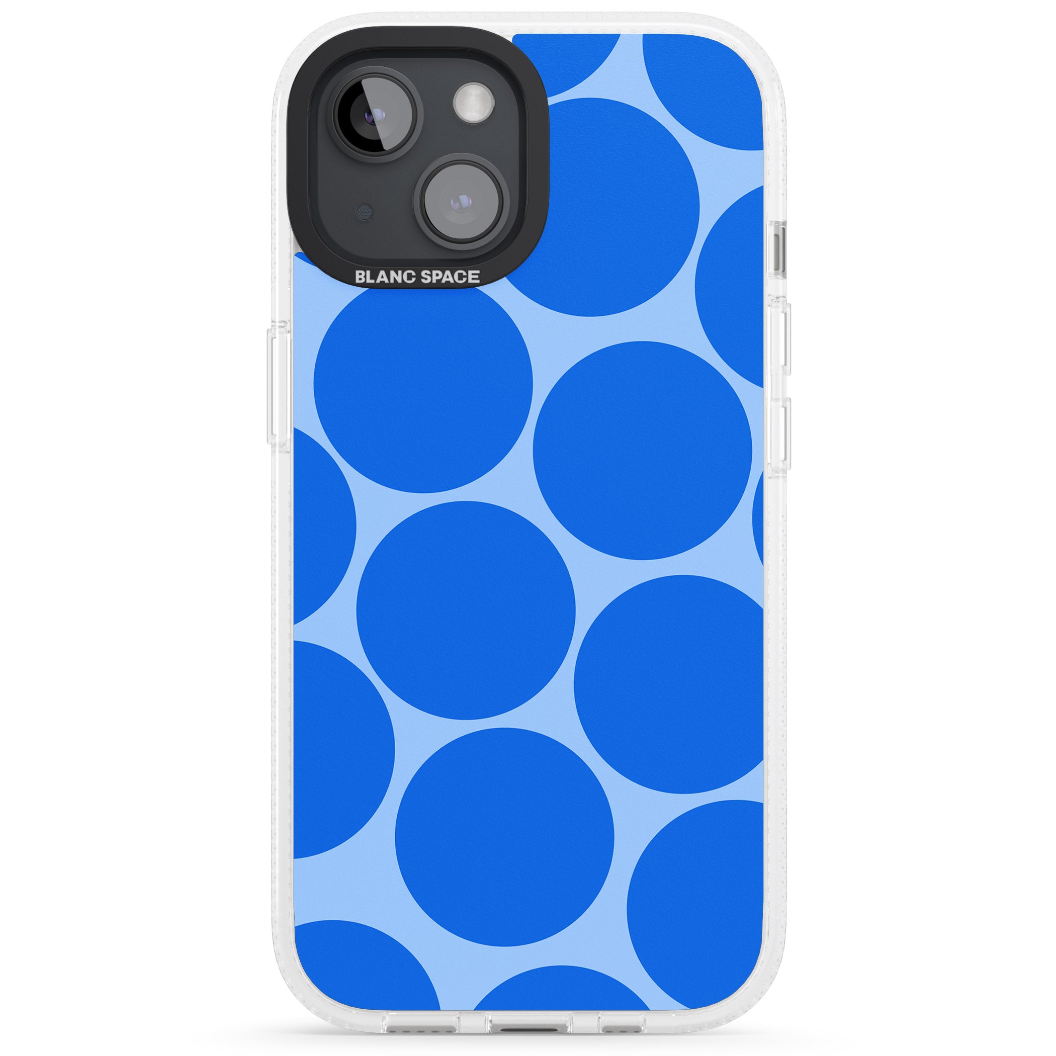 Abstract Retro Shapes: Blue Dots iPhone 15 / 14 / 13 Clear Case Impact Air - Blanc Space