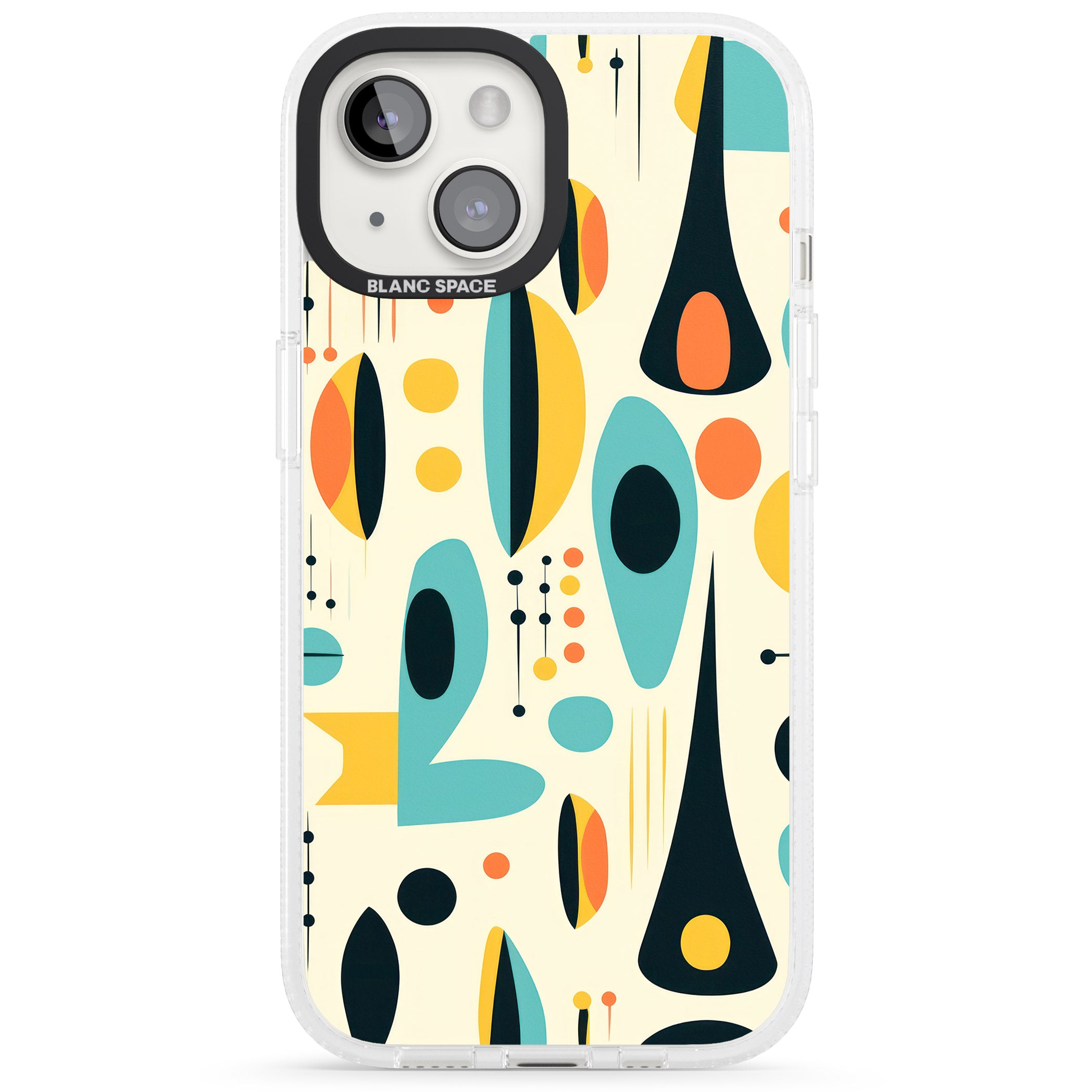 Mid-Century Atomic Pattern iPhone 15 / 14 / 13 Clear Case Impact Air - Blanc Space