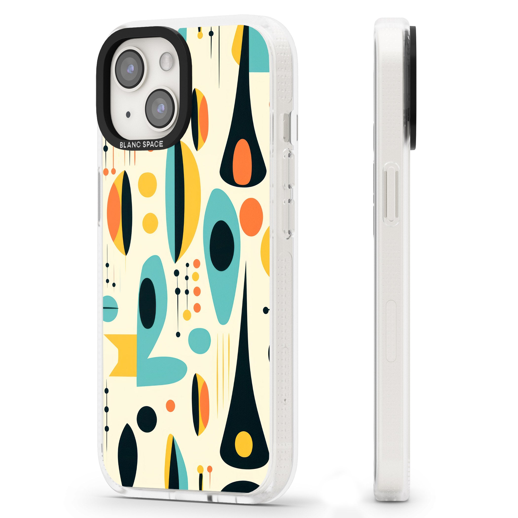 Mid-Century Atomic Pattern iPhone 15 / 14 / 13 Clear Case Impact Air - Blanc Space