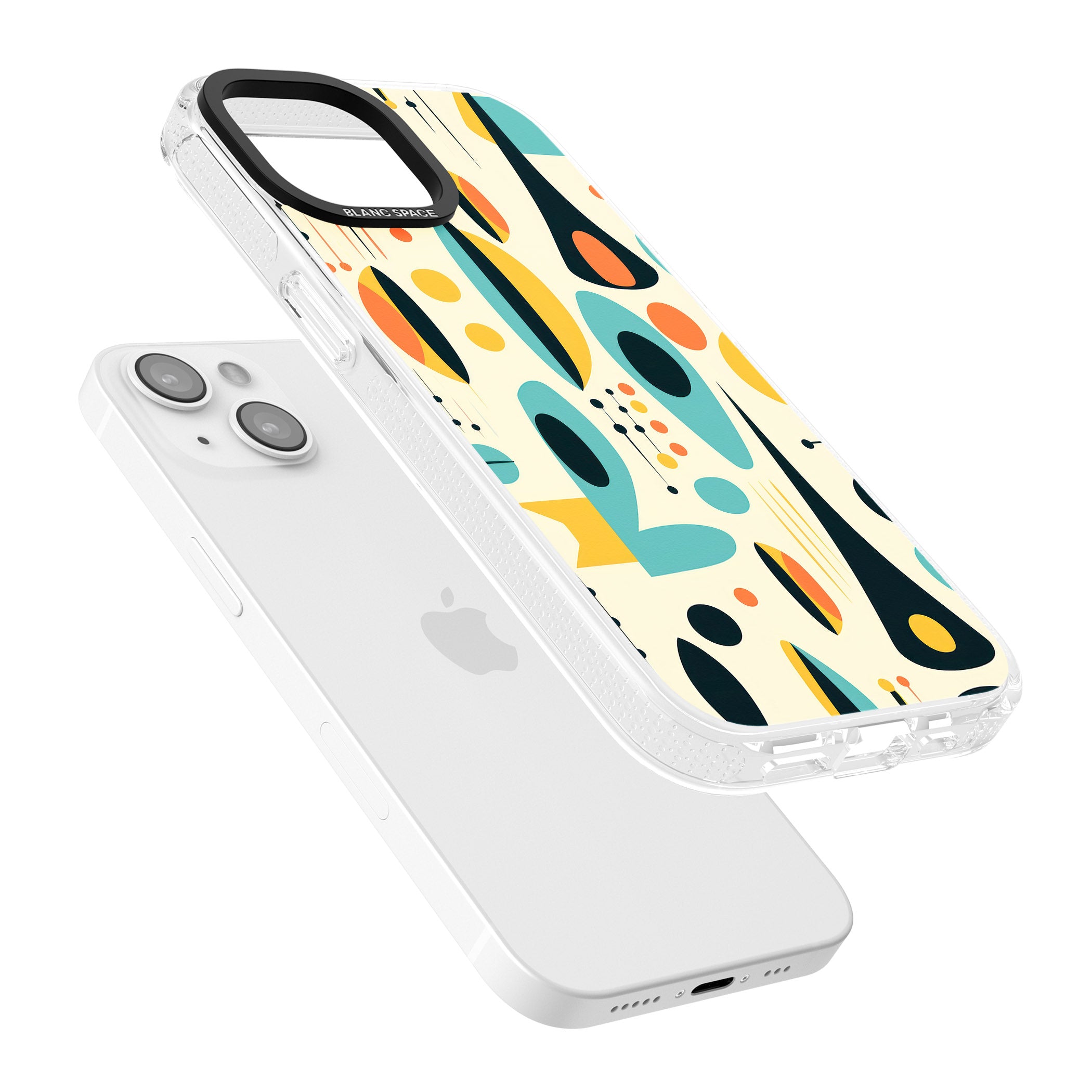 Mid-Century Atomic Pattern iPhone 15 / 14 / 13 Clear Case Impact Air - Blanc Space
