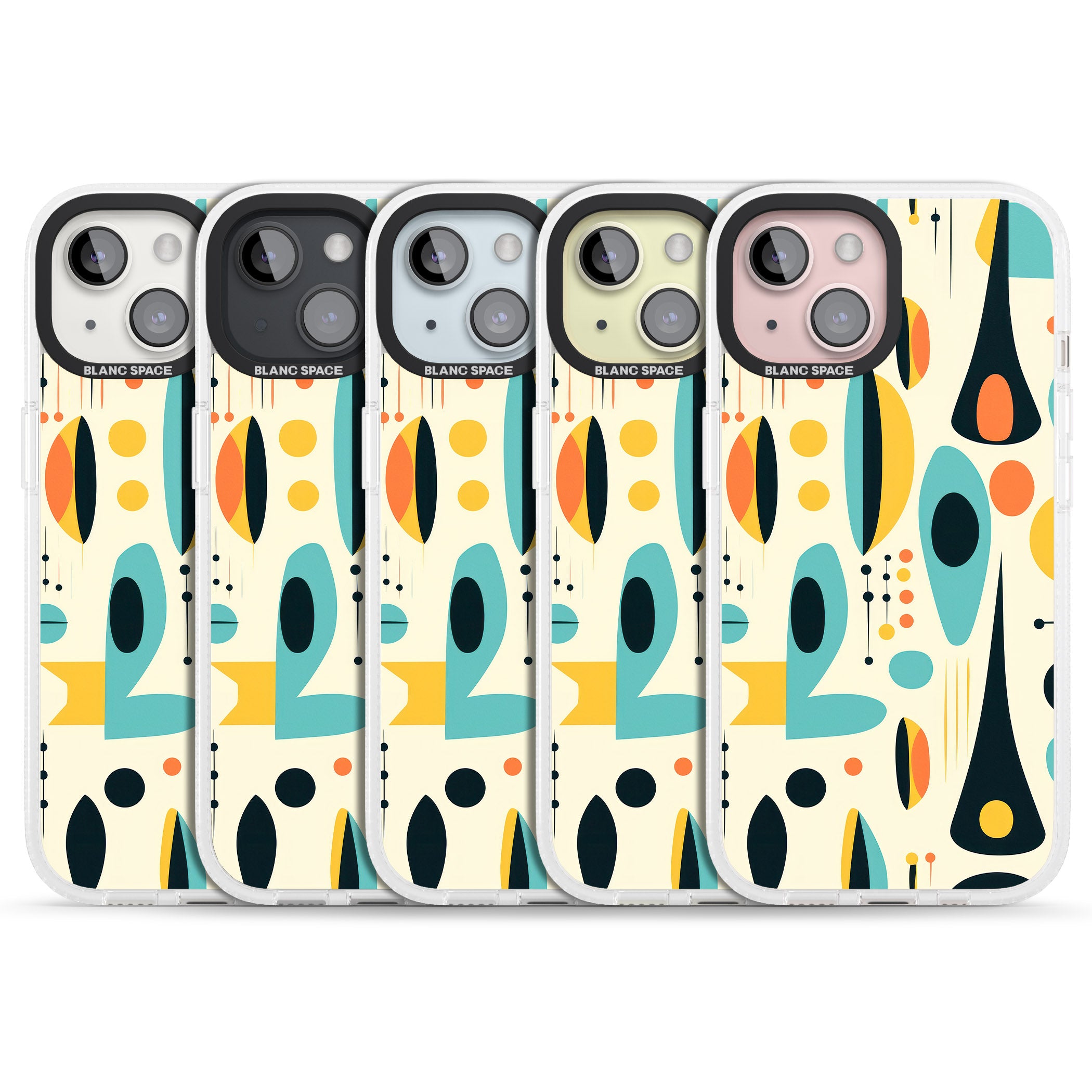 Mid-Century Atomic Pattern iPhone 15 / 14 / 13 Clear Case Impact Air - Blanc Space