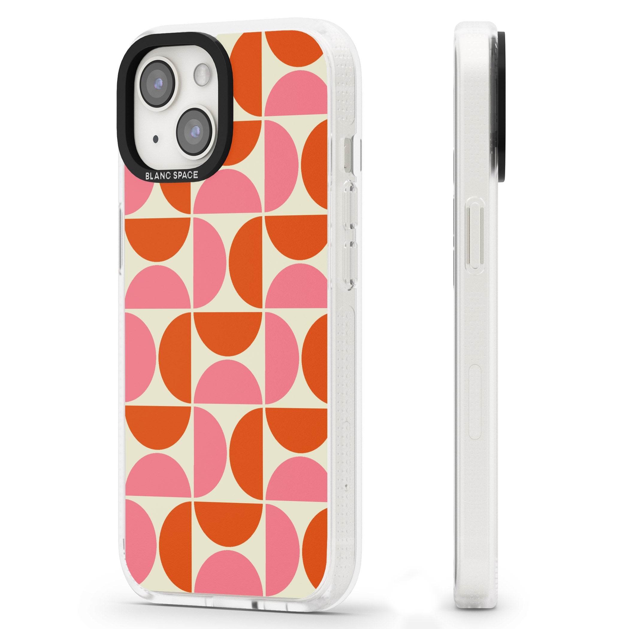 Retro Half-circle Pattern iPhone 15 / 14 / 13 Clear Case Impact Air - Blanc Space