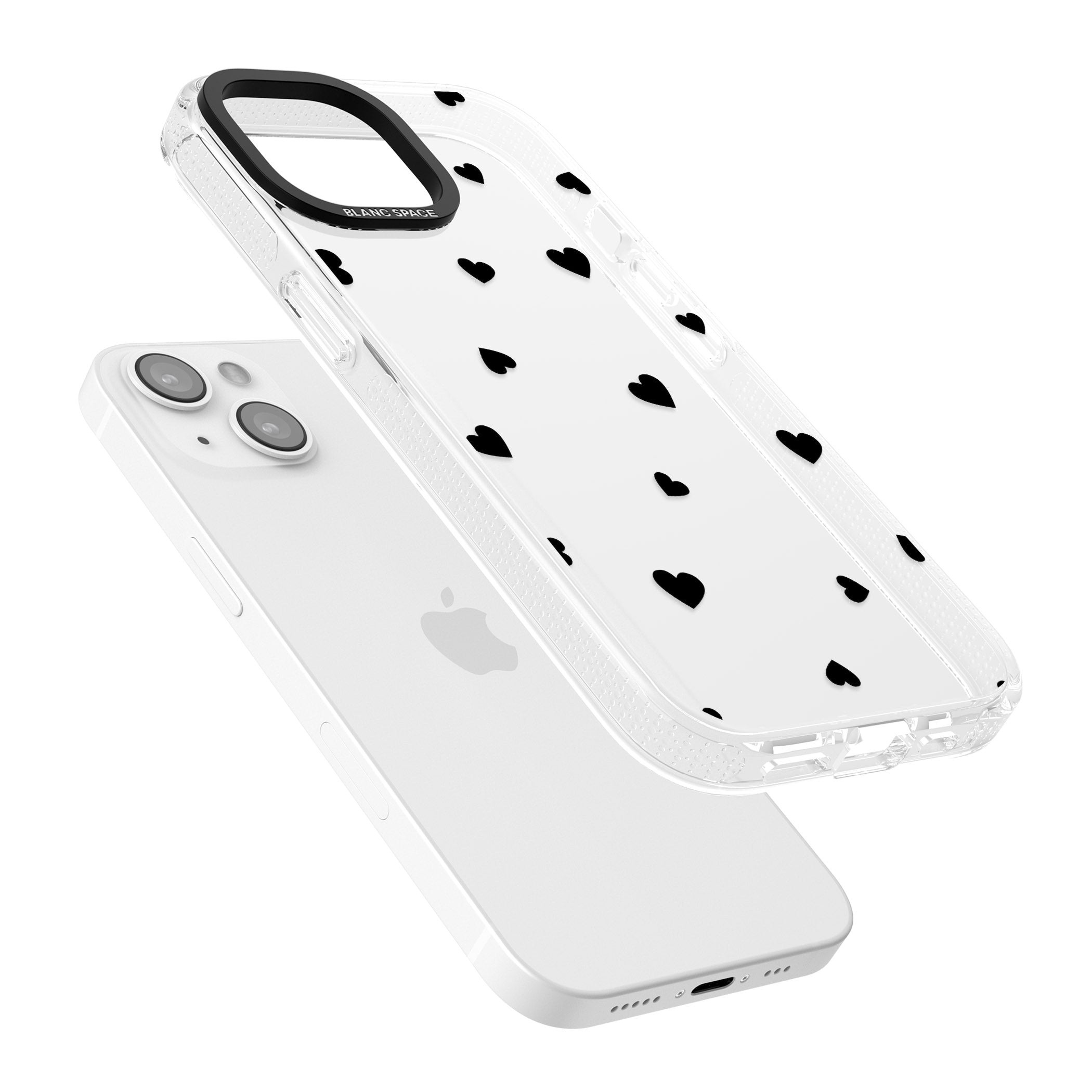 Black Hearts Pattern iPhone 15 / 14 / 13 Clear Case Impact Air - Blanc Space