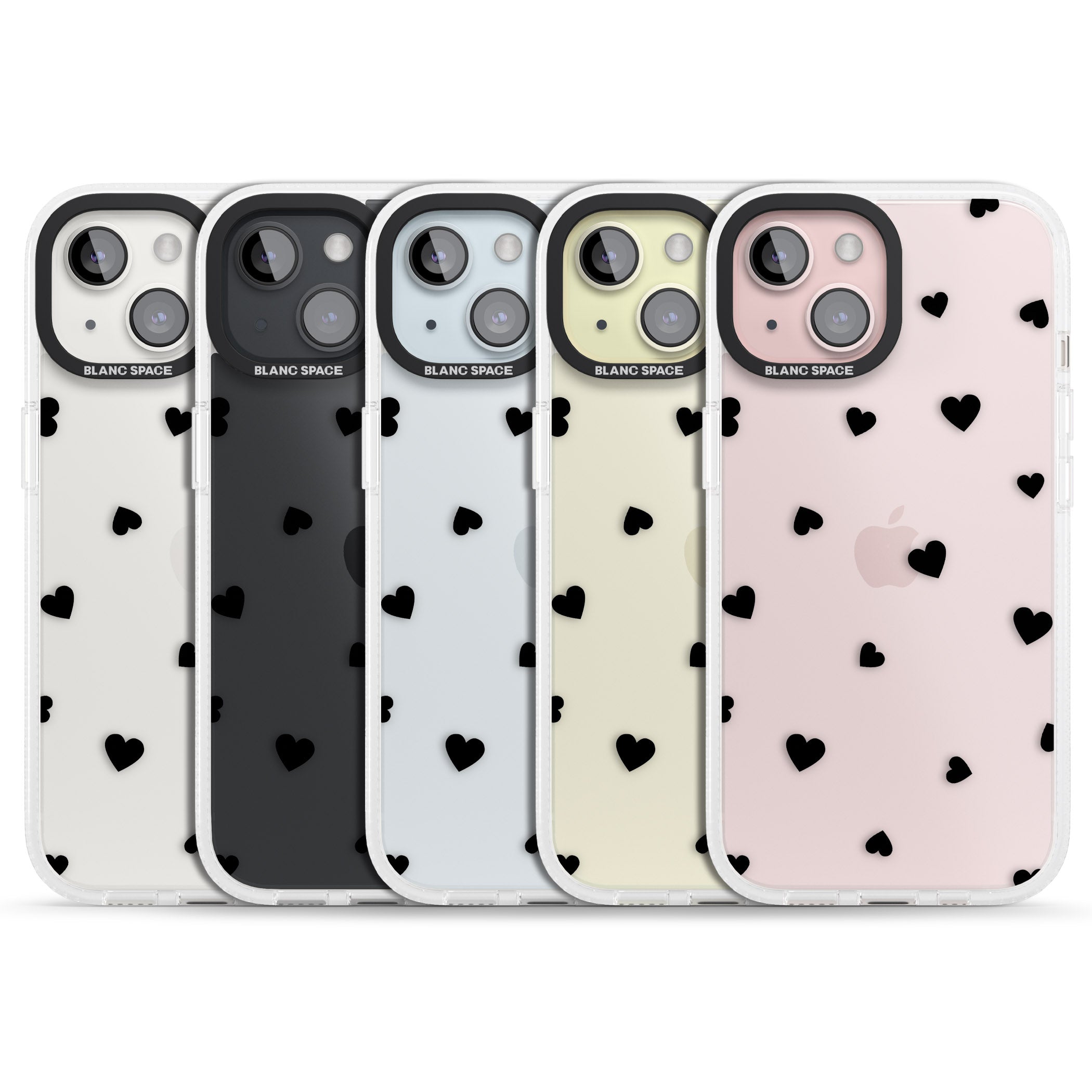 Black Hearts Pattern iPhone 15 / 14 / 13 Clear Case Impact Air - Blanc Space