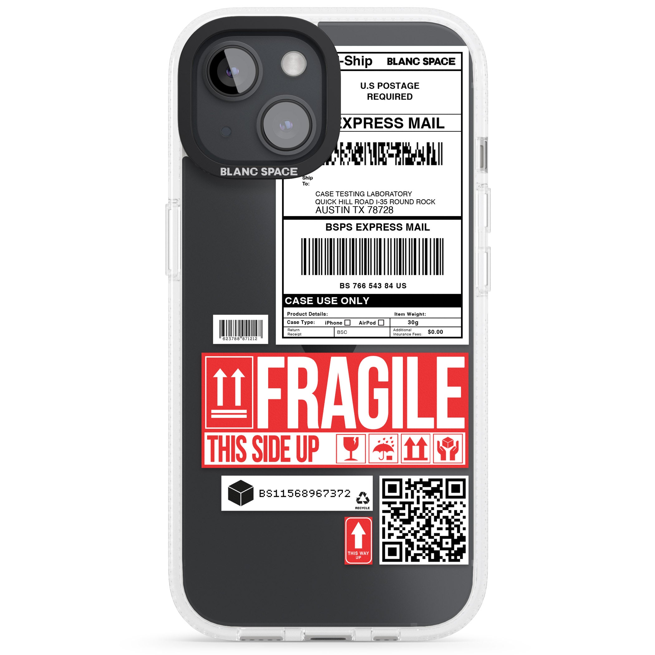 Shipping Label iPhone 15 / 14 / 13 Clear Case Impact Air - Blanc Space