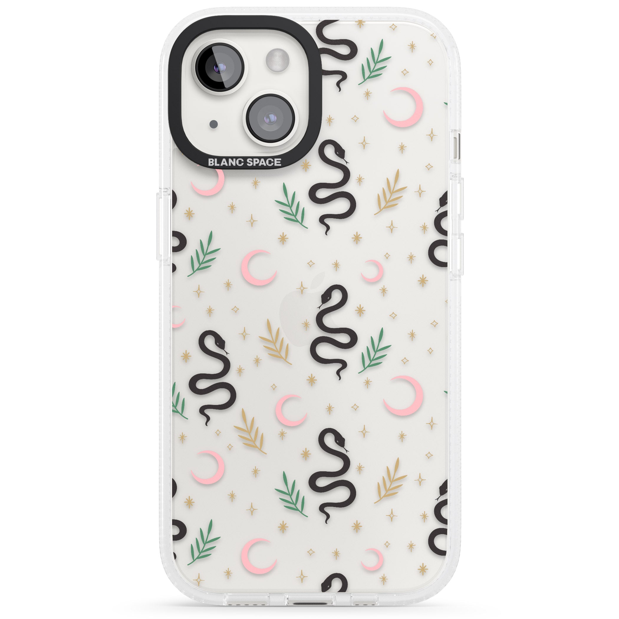 Snake & Moon Pattern (Clear) iPhone 15 / 14 / 13 Clear Case Impact Air - Blanc Space