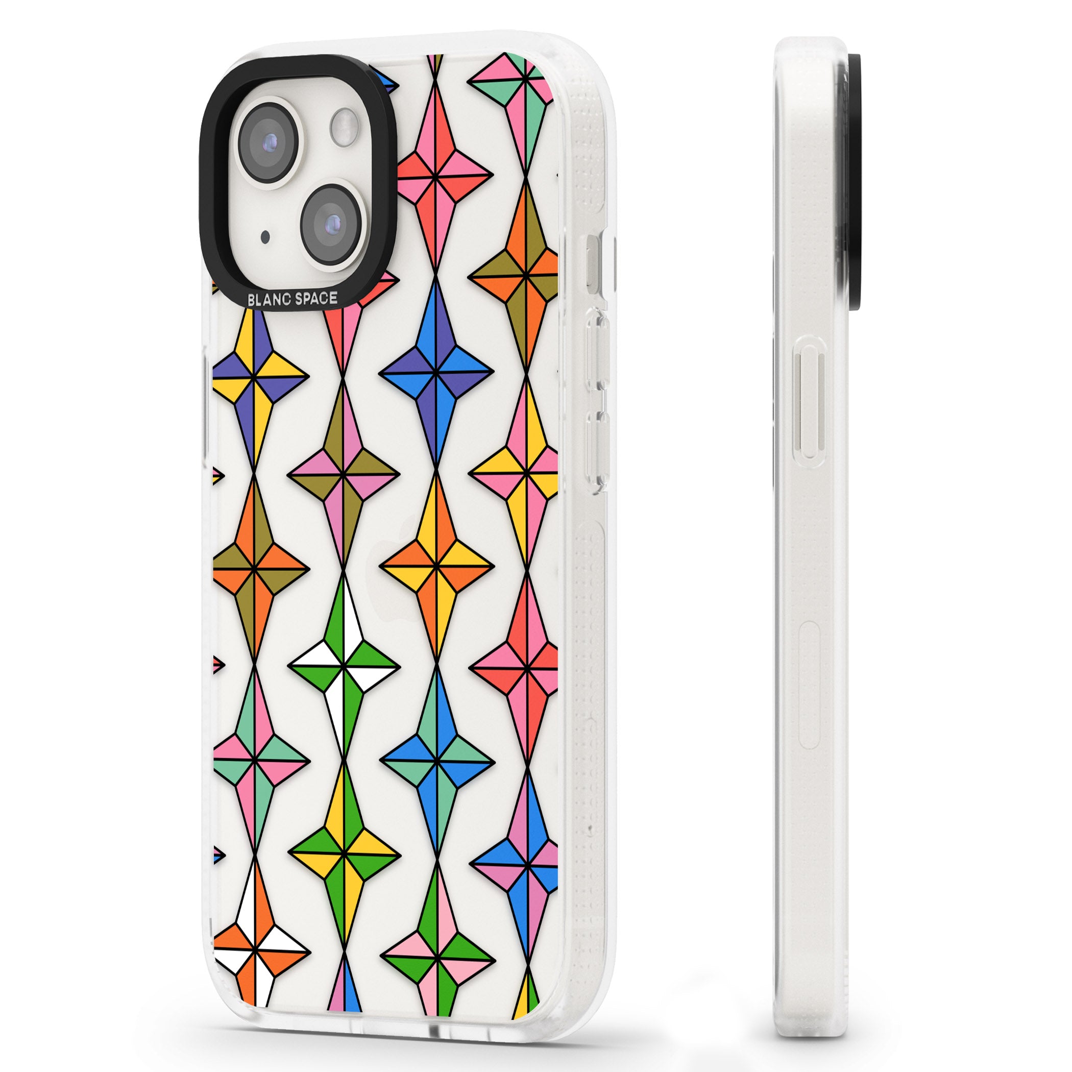 Multi Colour Stars Pattern iPhone 15 / 14 / 13 Clear Case Impact Air - Blanc Space