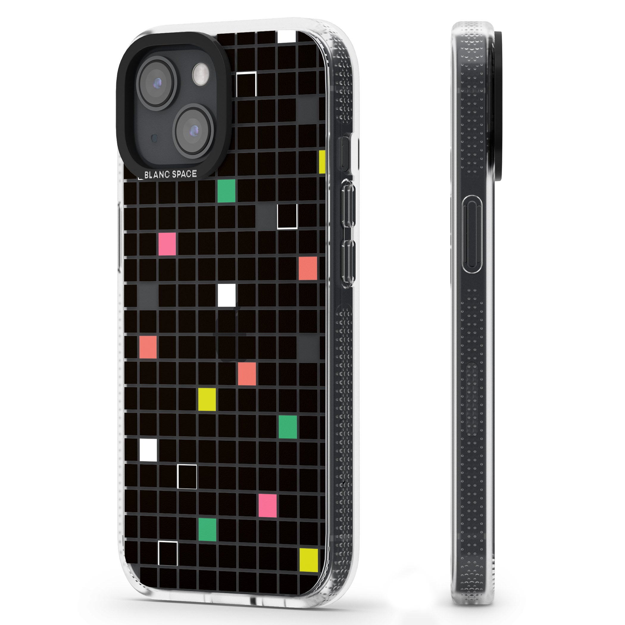Vibrant Black Geometric Grid iPhone 15 / 14 / 13 Clear Case Impact Air - Blanc Space