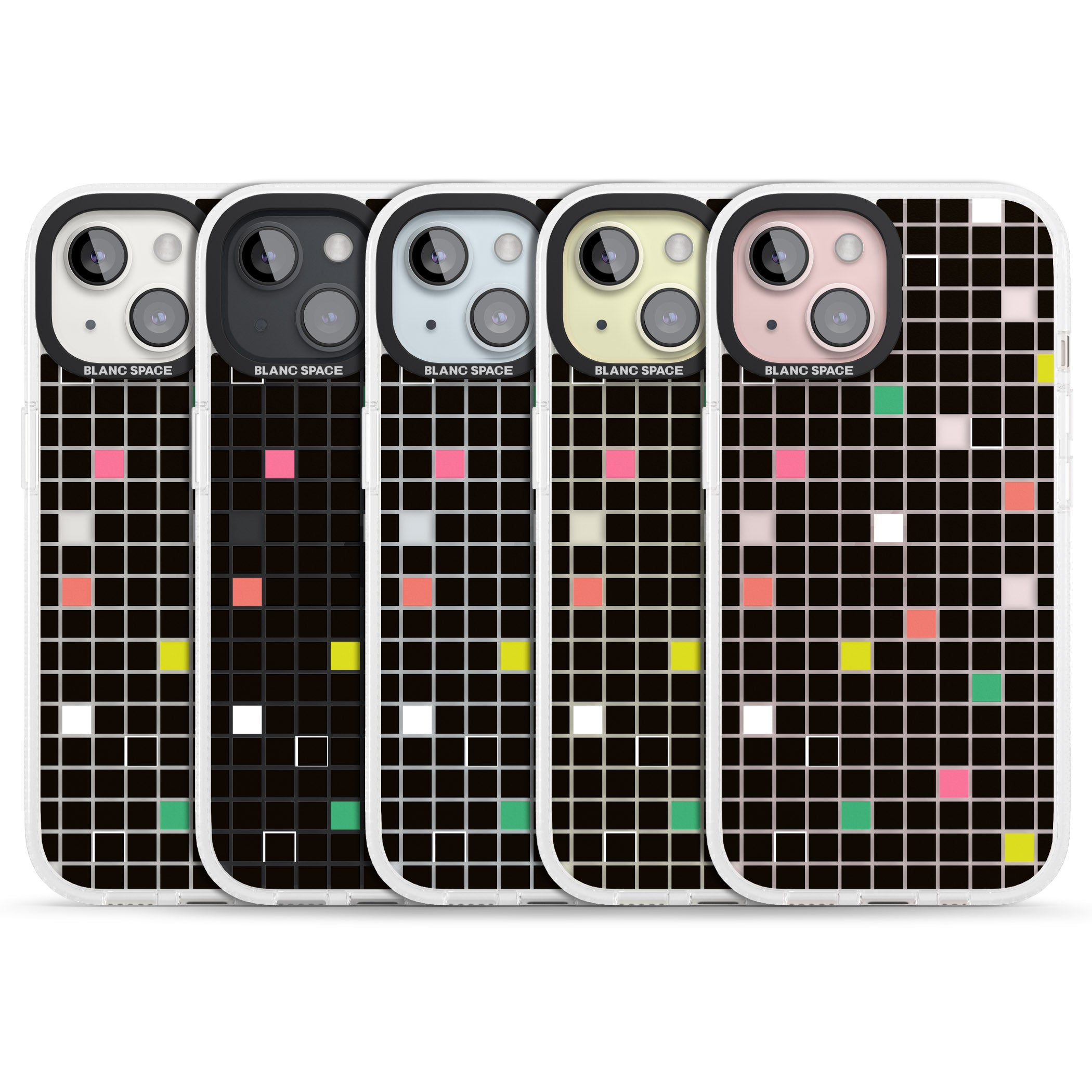 Vibrant Black Geometric Grid iPhone 15 / 14 / 13 Clear Case Impact Air - Blanc Space