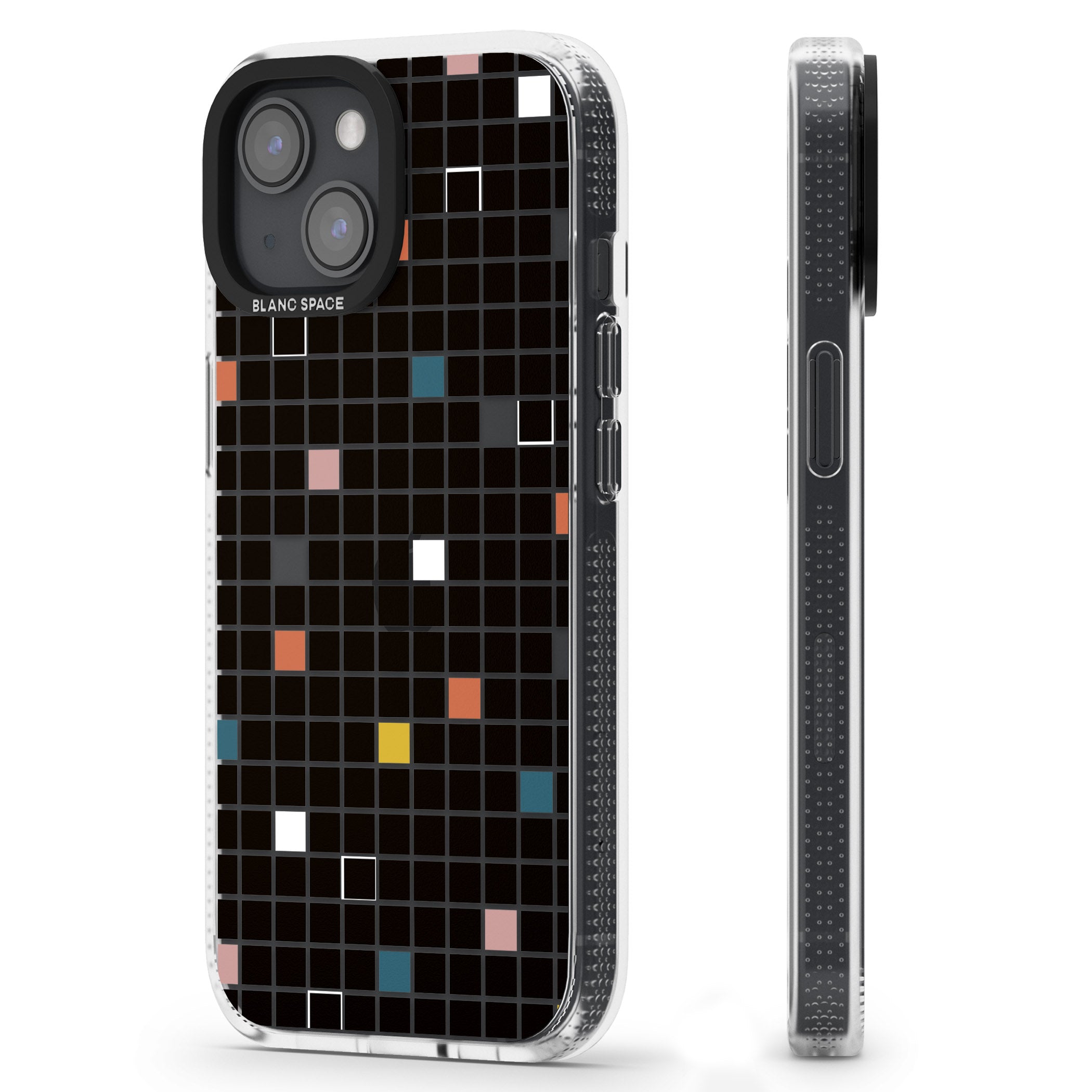 Earthtone Black Geometric Grid iPhone 15 / 14 / 13 Clear Case Impact Air - Blanc Space