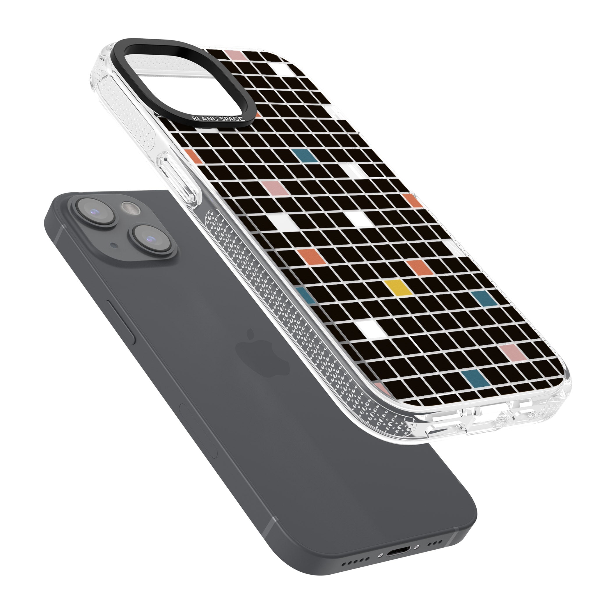 Earthtone Black Geometric Grid iPhone 15 / 14 / 13 Clear Case Impact Air - Blanc Space