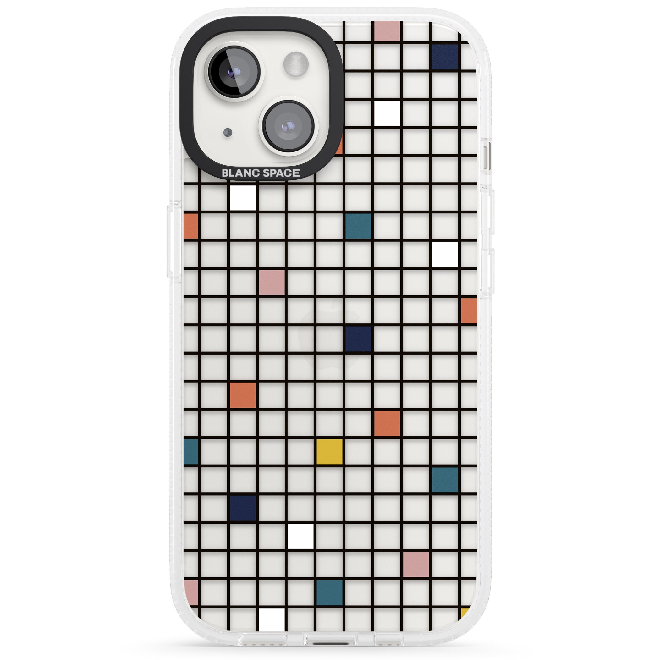 Earthtone Clear Geometric Grid iPhone 15 / 14 / 13 Clear Case Impact Air - Blanc Space