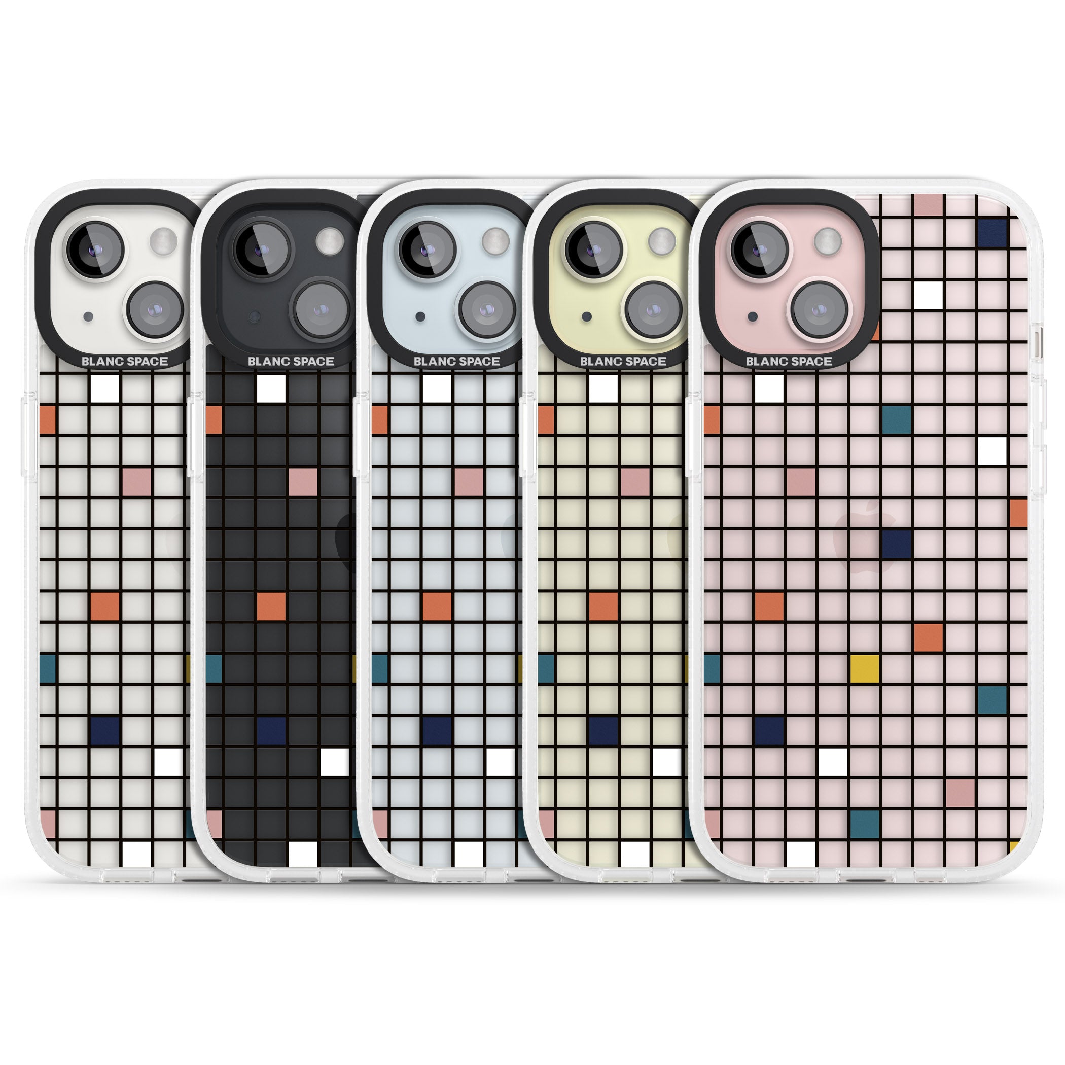 Earthtone Clear Geometric Grid iPhone 15 / 14 / 13 Clear Case Impact Air - Blanc Space