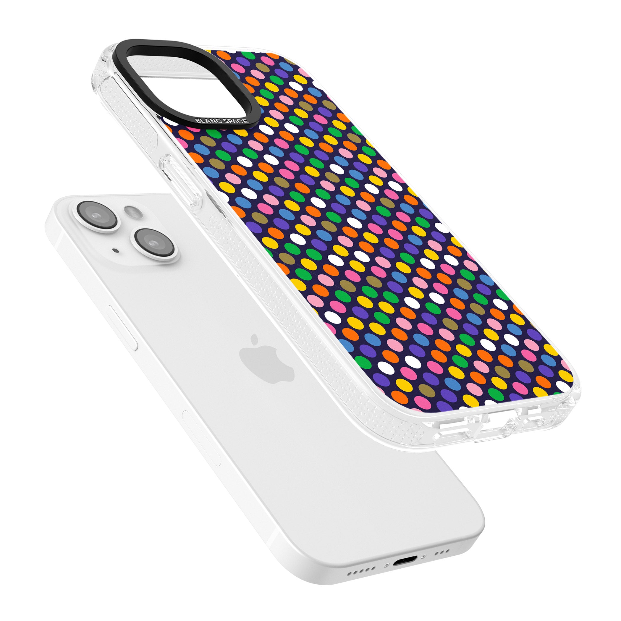 Multicolour Polka-dot Fiesta (Purple) iPhone 15 / 14 / 13 Clear Case Impact Air - Blanc Space