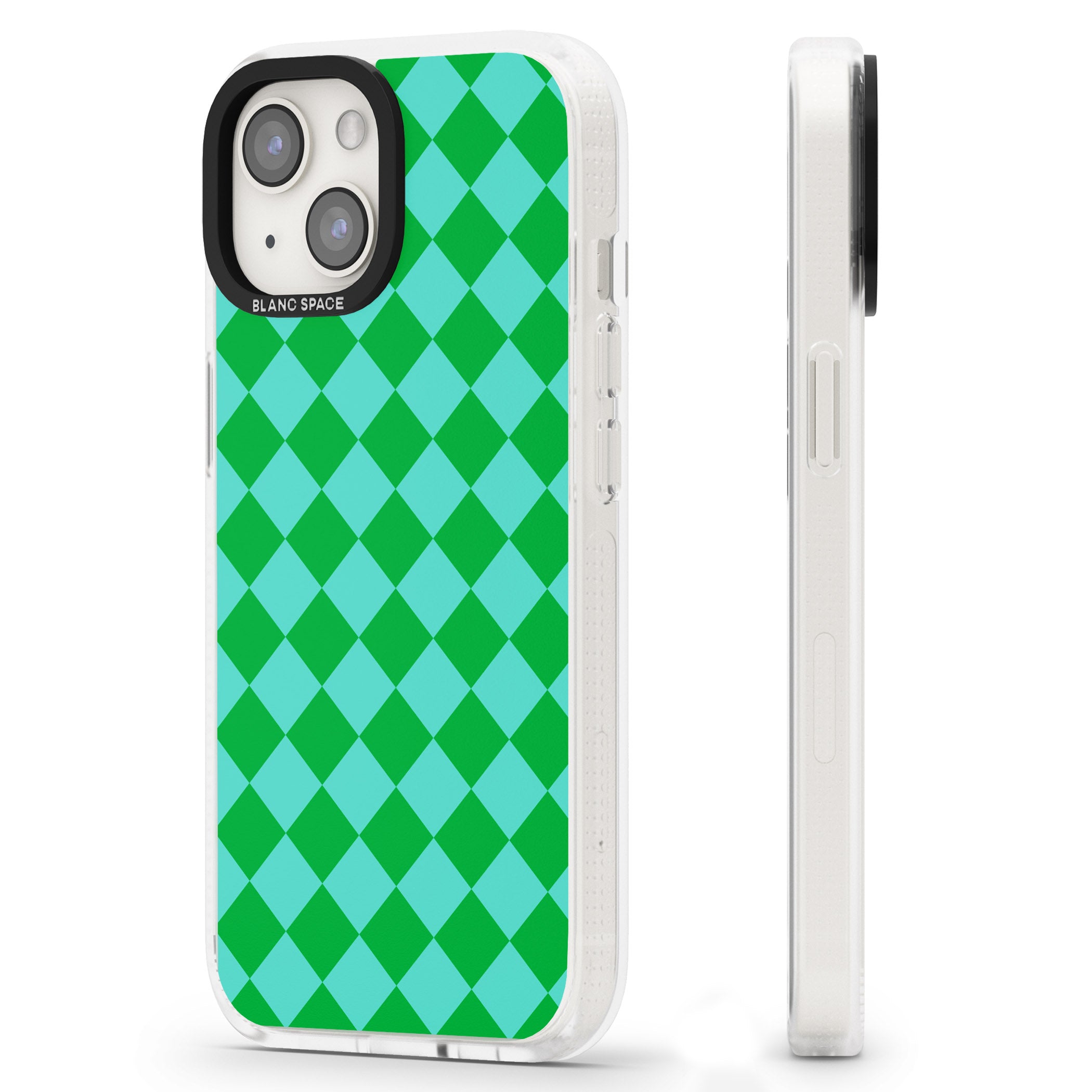 Retro Green Diamond Plaid iPhone 15 / 14 / 13 Clear Case Impact Air - Blanc Space