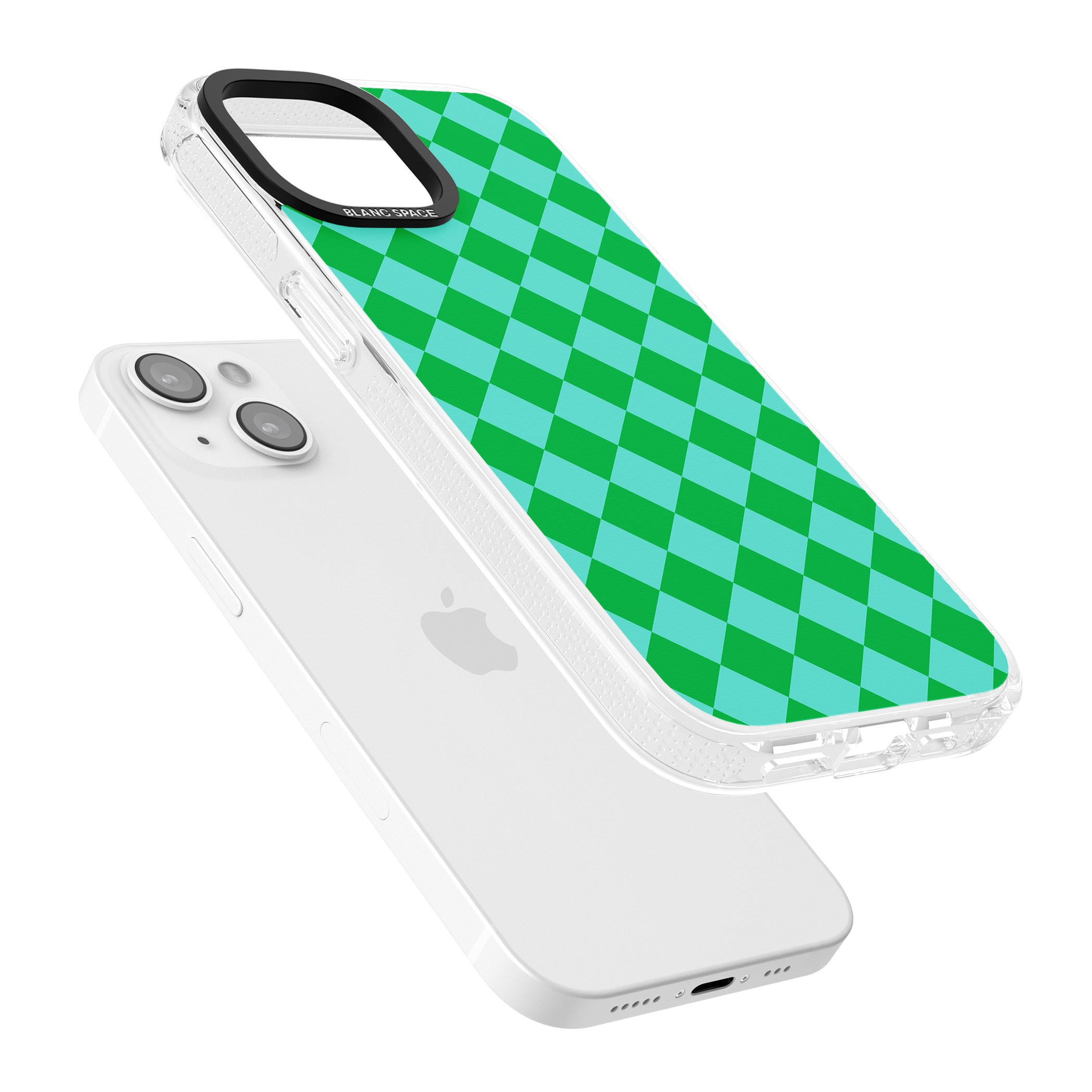 Retro Green Diamond Plaid iPhone 15 / 14 / 13 Clear Case Impact Air - Blanc Space
