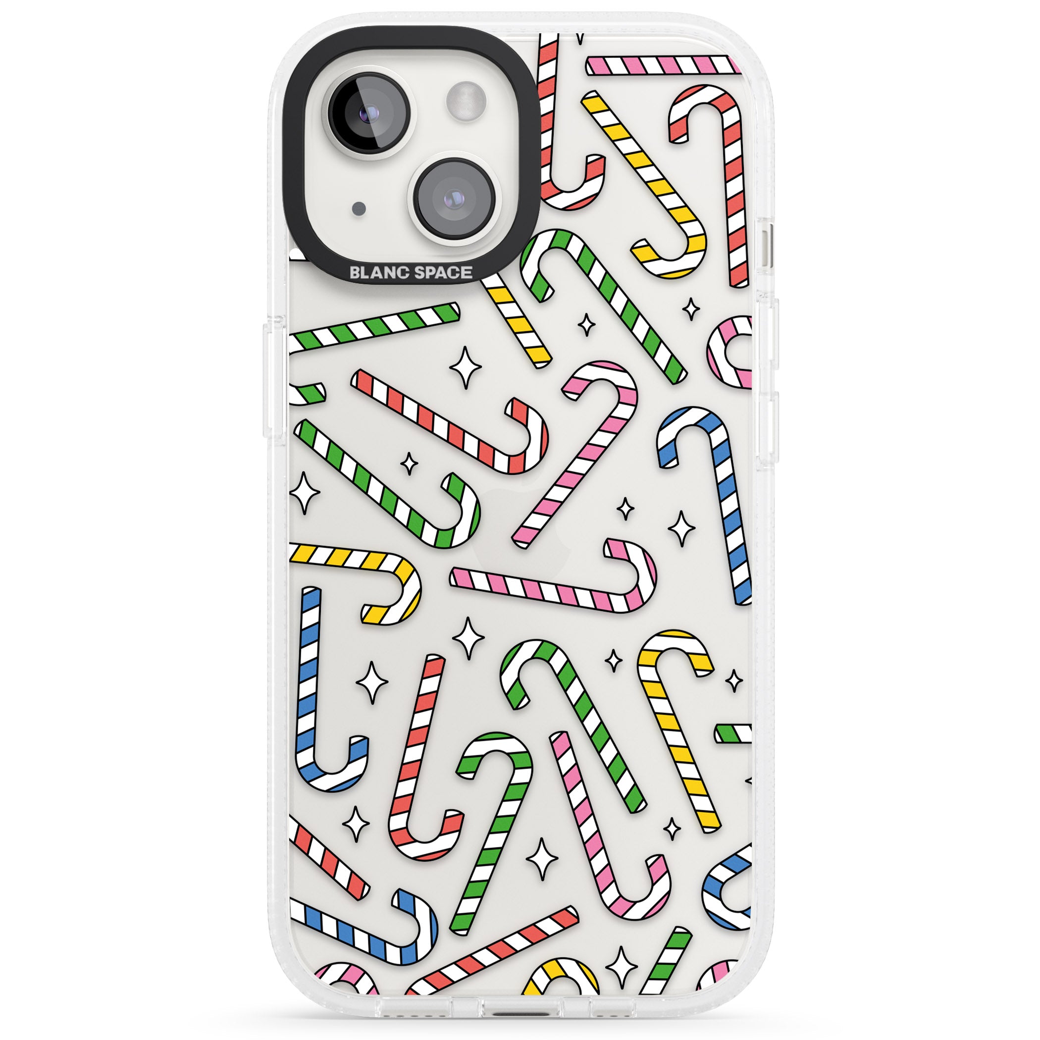 Colourful Stars & Candy Canes iPhone 15 / 14 / 13 Clear Case Impact Air - Blanc Space