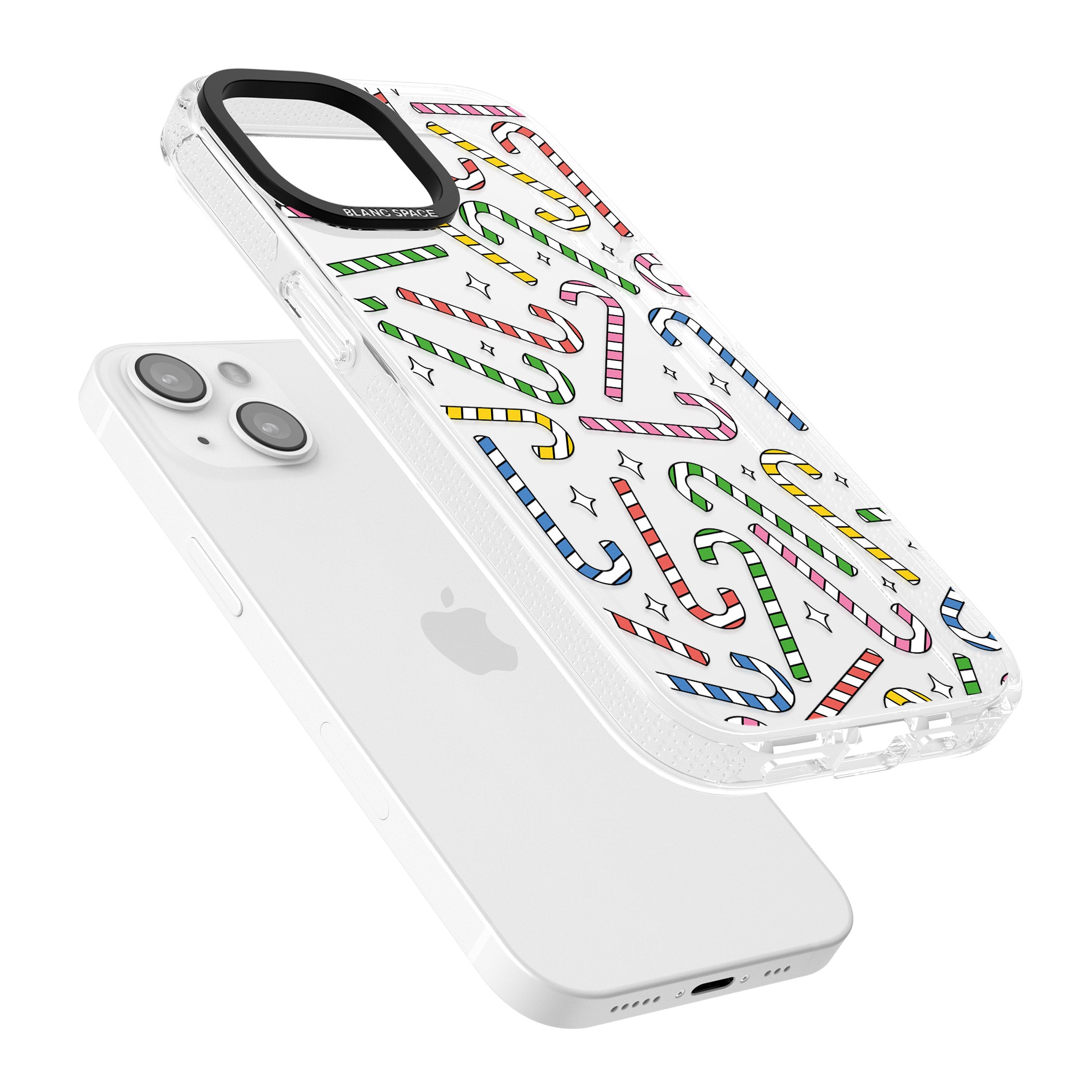 Colourful Stars & Candy Canes iPhone 15 / 14 / 13 Clear Case Impact Air - Blanc Space