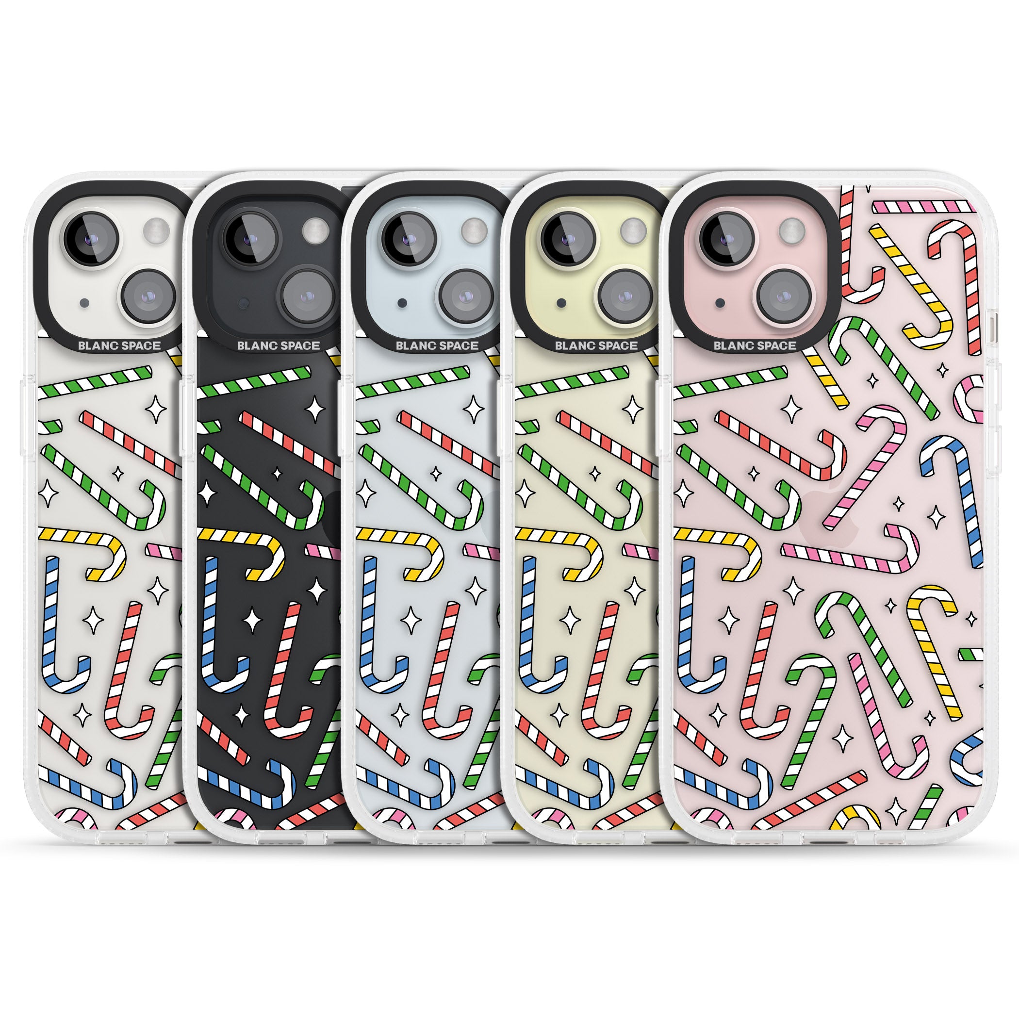 Colourful Stars & Candy Canes iPhone 15 / 14 / 13 Clear Case Impact Air - Blanc Space