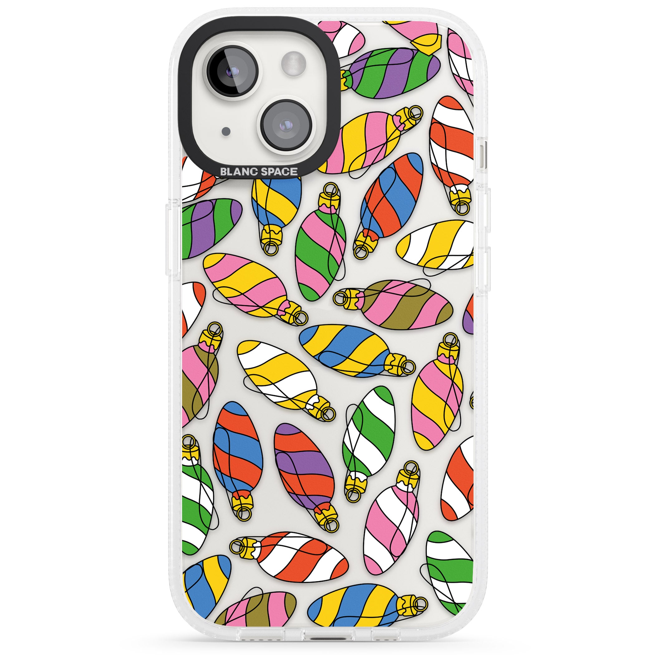 Colourful Holiday Ornaments iPhone 15 / 14 / 13 Clear Case Impact Air - Blanc Space