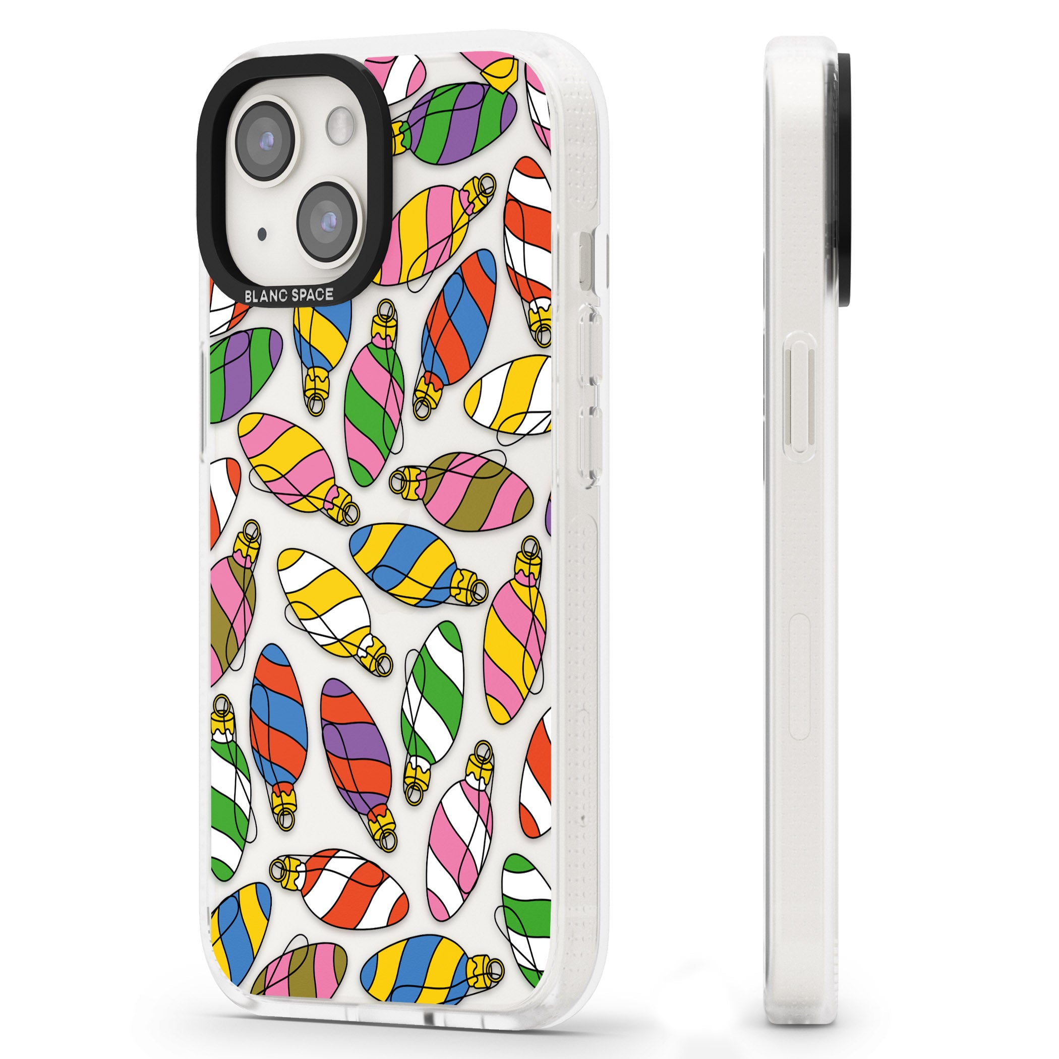 Colourful Holiday Ornaments iPhone 15 / 14 / 13 Clear Case Impact Air - Blanc Space