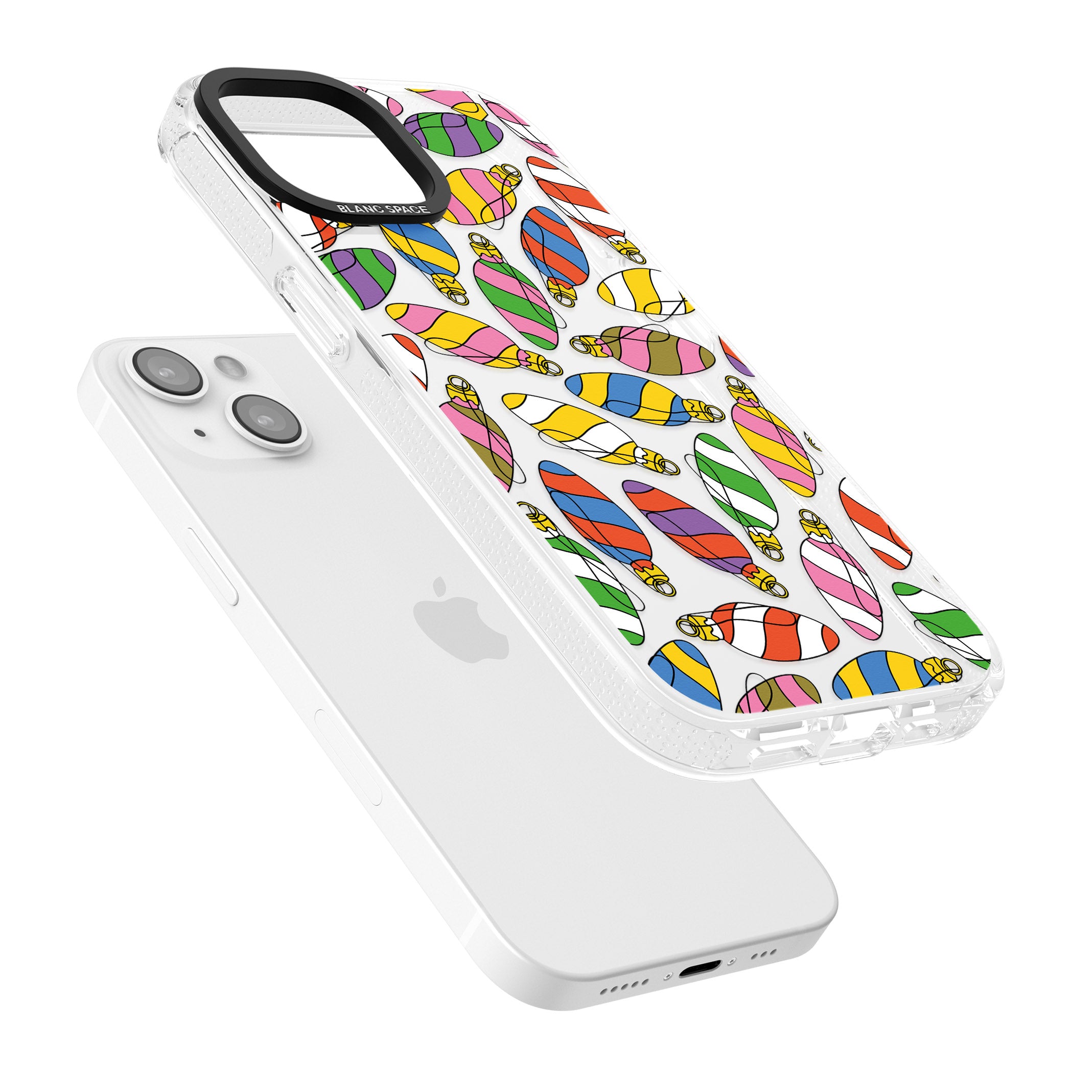 Colourful Holiday Ornaments iPhone 15 / 14 / 13 Clear Case Impact Air - Blanc Space