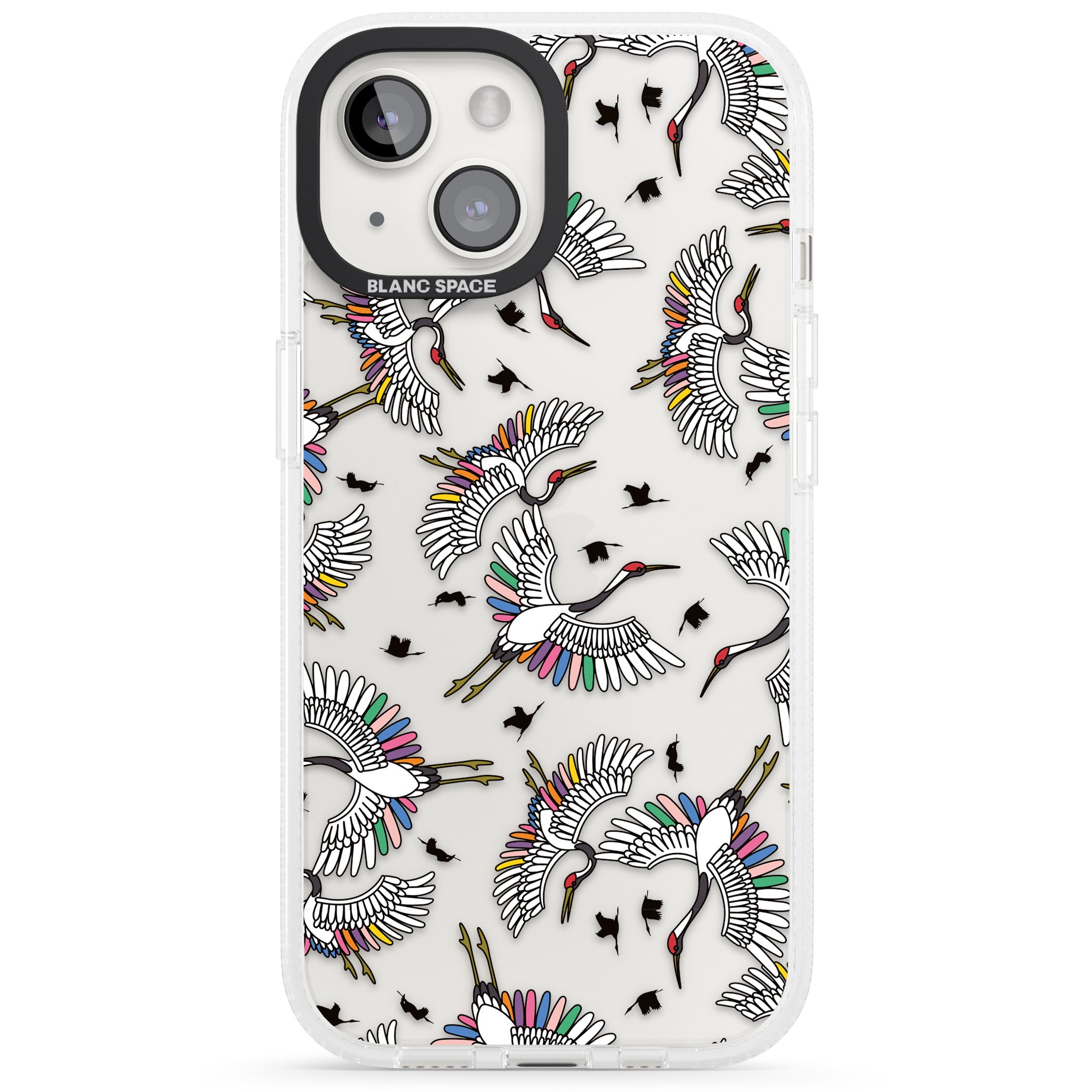 Colourful Crane Pattern iPhone 15 / 14 / 13 Clear Case Impact Air - Blanc Space