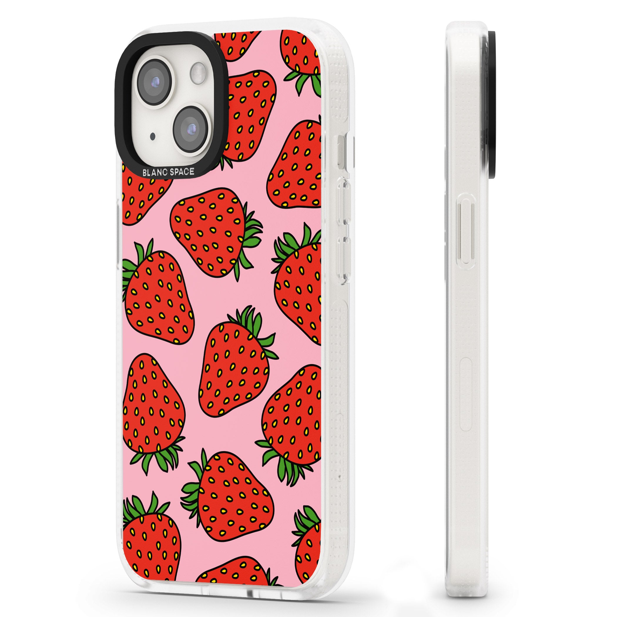 Strawberry Pattern (Pink) iPhone 15 / 14 / 13 Clear Case Impact Air - Blanc Space