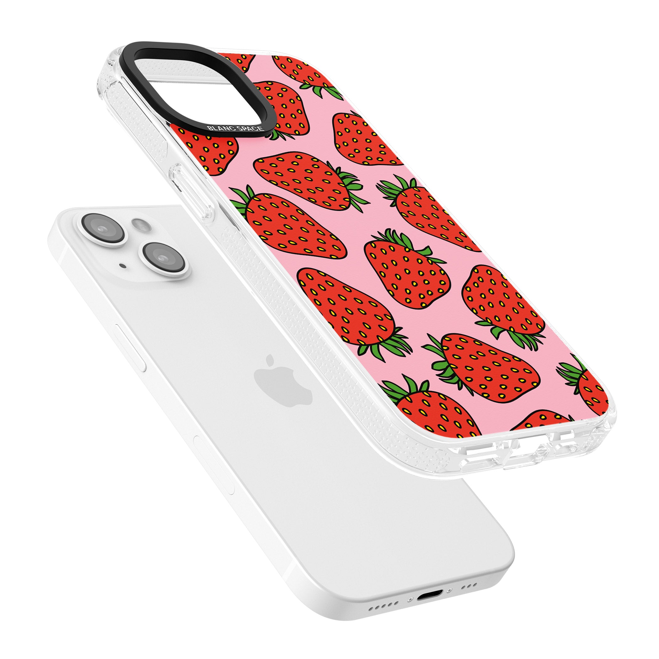 Strawberry Pattern (Pink) iPhone 15 / 14 / 13 Clear Case Impact Air - Blanc Space