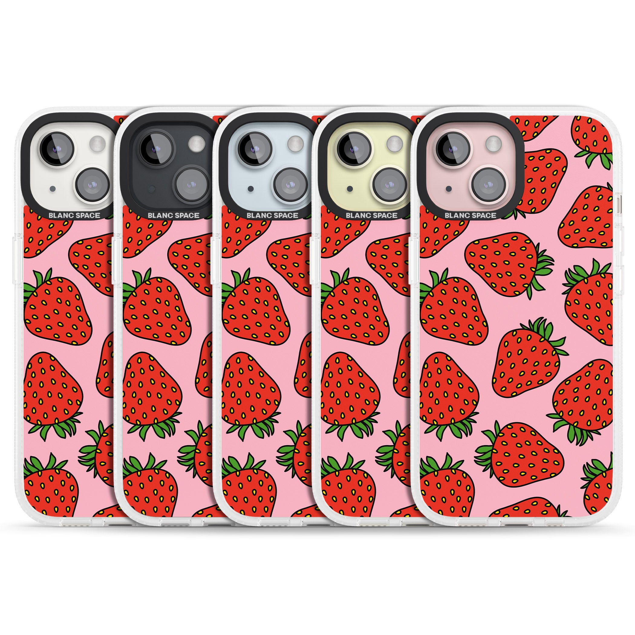 Strawberry Pattern (Pink) iPhone 15 / 14 / 13 Clear Case Impact Air - Blanc Space