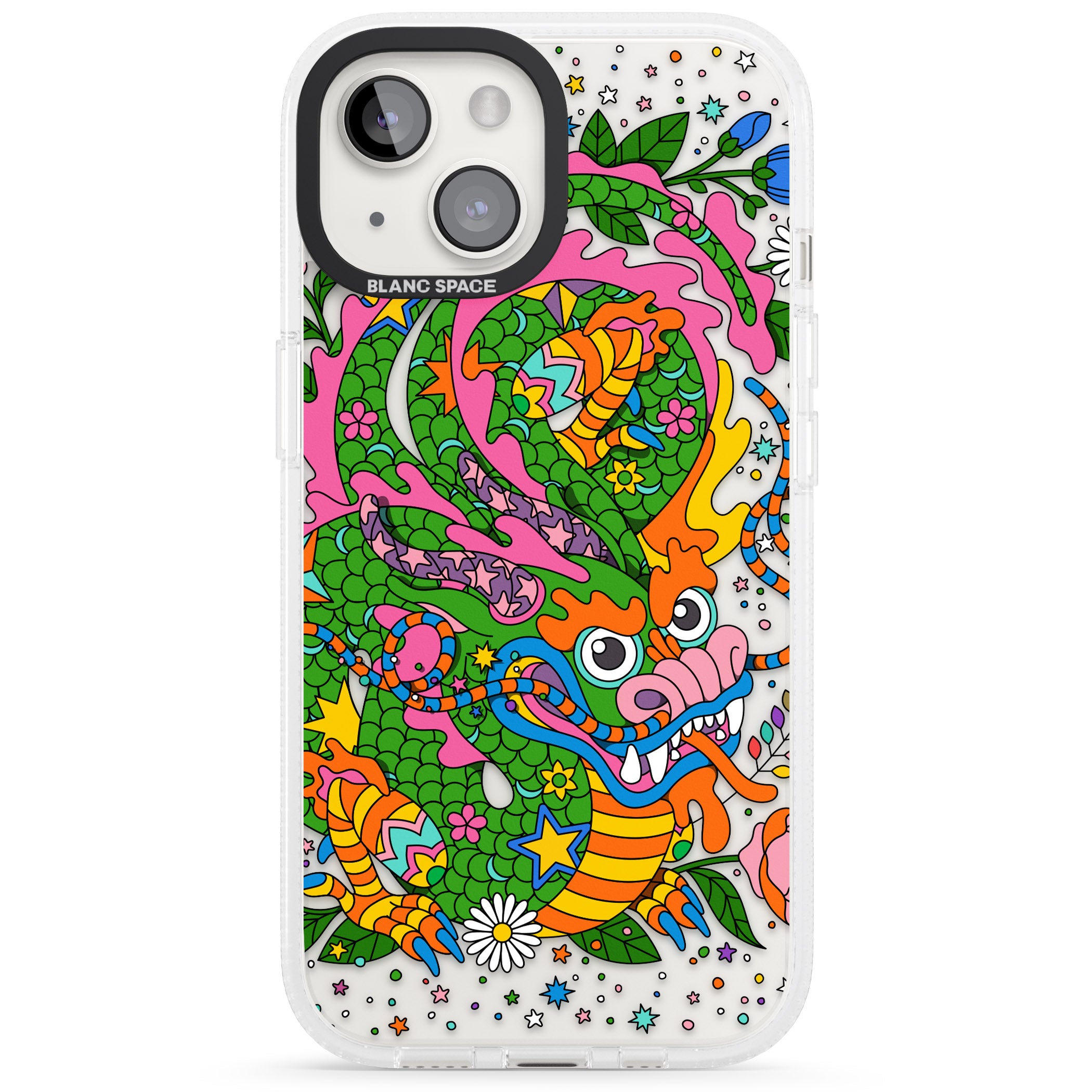 Psychedelic Jungle Dragon iPhone 15 / 14 / 13 Clear Case Impact Air - Blanc Space