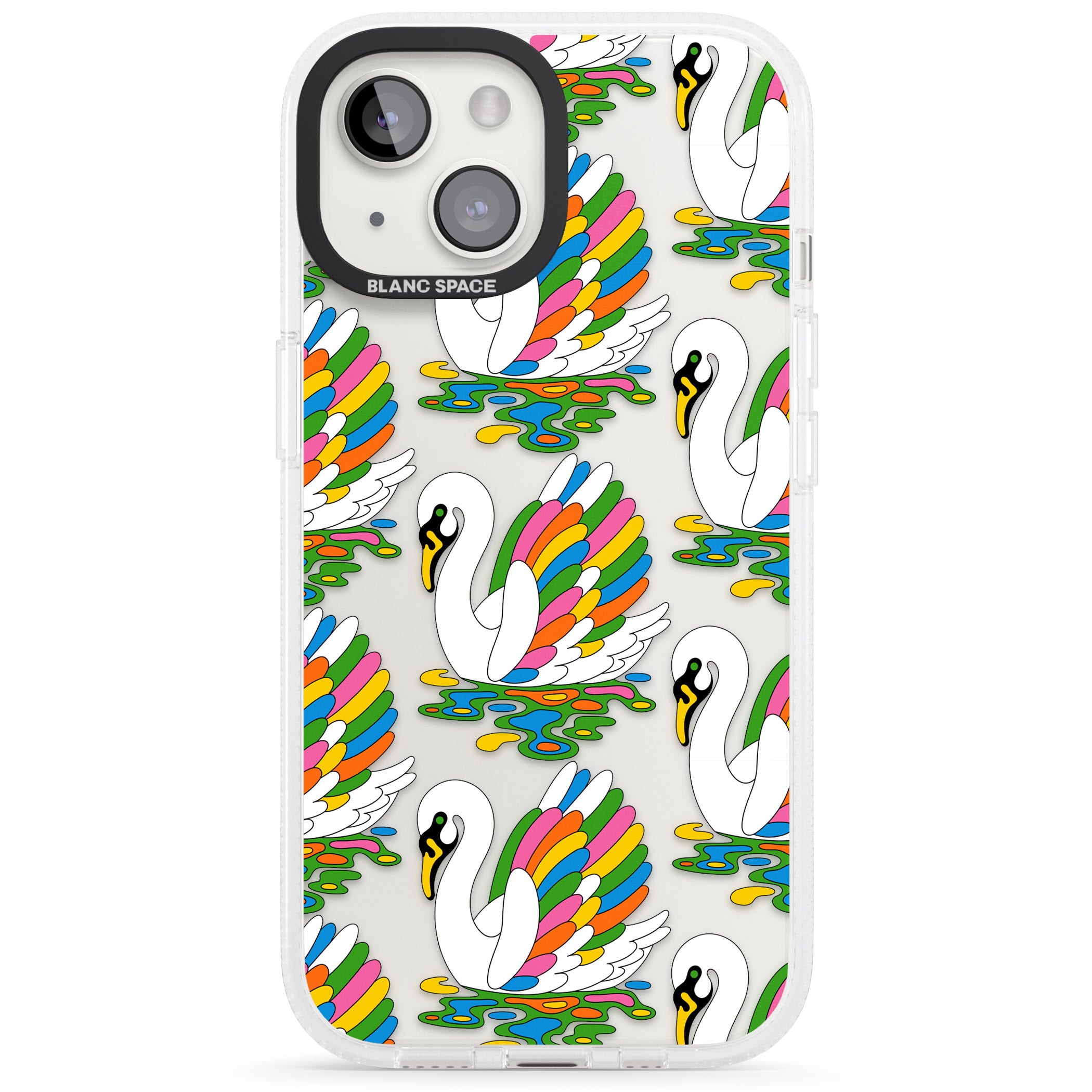Colourful Swan Pattern iPhone 15 / 14 / 13 Clear Case Impact Air - Blanc Space